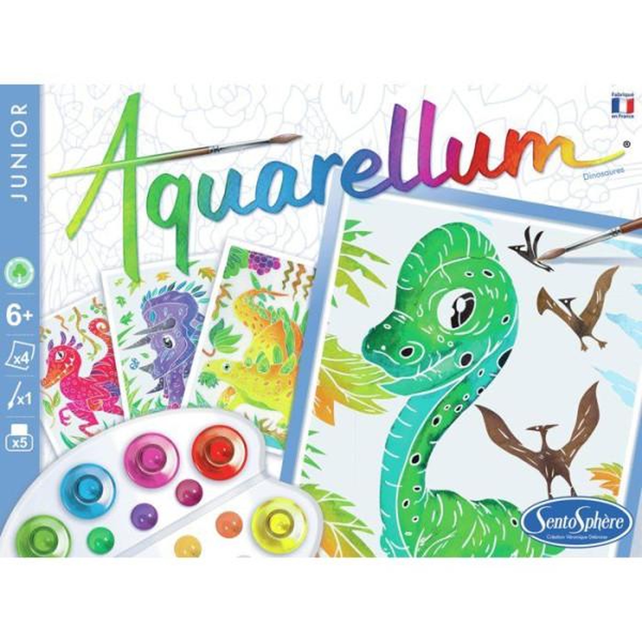 Voir la diapositive 2 : Sentosphere Peinture aquerelle - sentosphere - aquarellum junior - dinosaures - 5 couleurs - sertissage sur papier vélin - des 7 ans