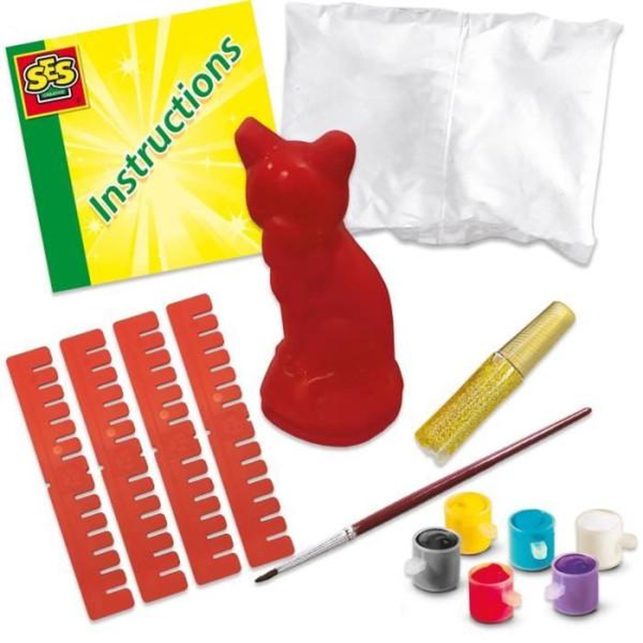 Voir la diapositive 5 : SES Creative Moulage et peinture - Chat - Loisirs créatifs - SES CREATIVE - Pour réaliser des chats avec 6 couleurs de peinture.