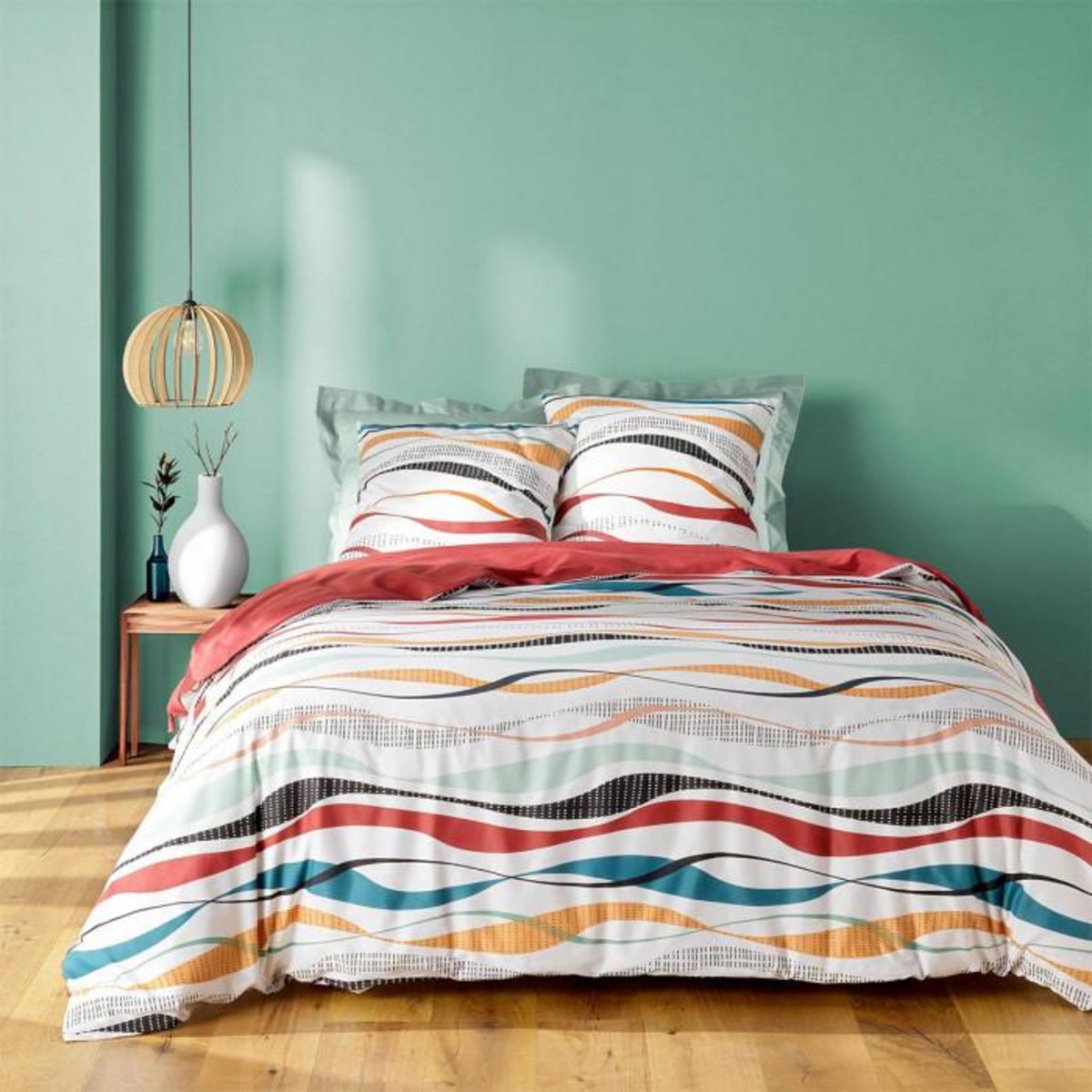 Paris Prix Parure de Lit 3 Pièces  Vagueline  240x220cm Rouge