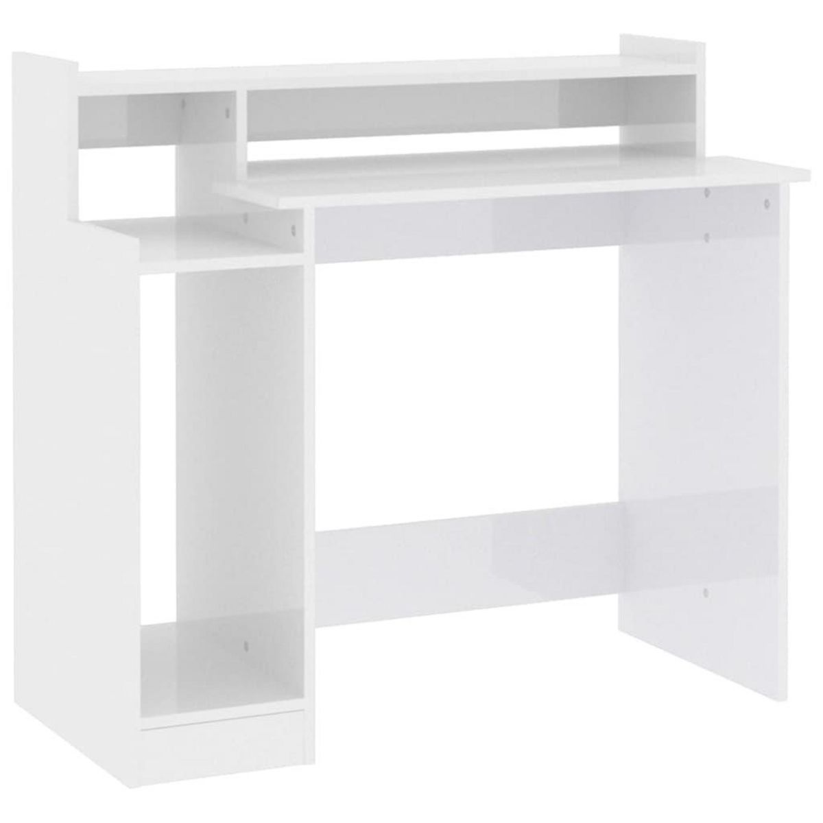 VIDAXL Bureau lumieres LED Blanc brillant 97x45x90cm Bois d'ingenierie
