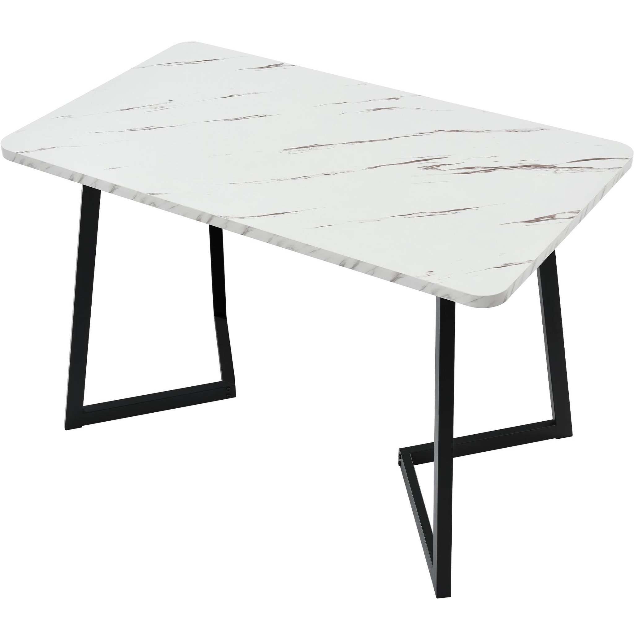 Voir la diapositive 5 : MERAX Table à manger rectangulaire fixe blanc+noir - 68x117-117max.cm mdf