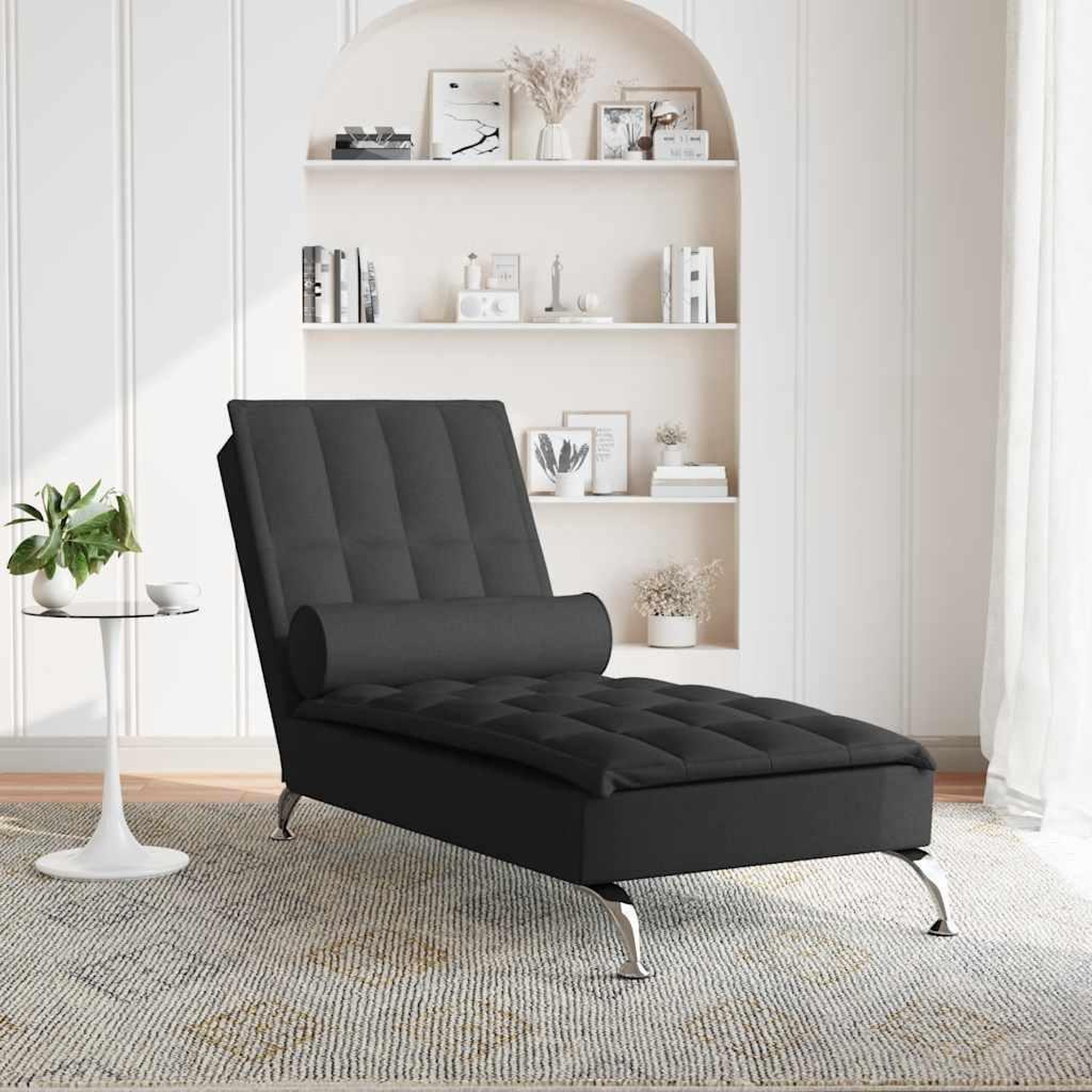 Voir la diapositive 3 : VIDAXL Chaise longue de massage avec traversin noir tissu
