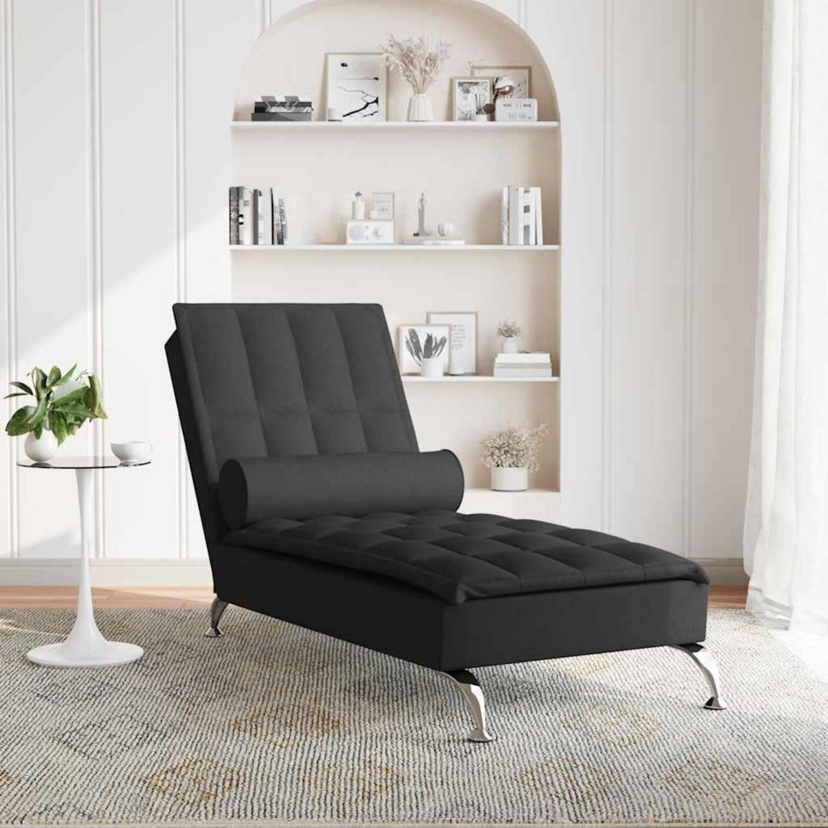 VIDAXL Chaise longue de massage avec traversin noir tissu