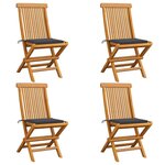 VIDAXL Chaises de jardin et coussins anthracite lot de 4 Bois de teck
