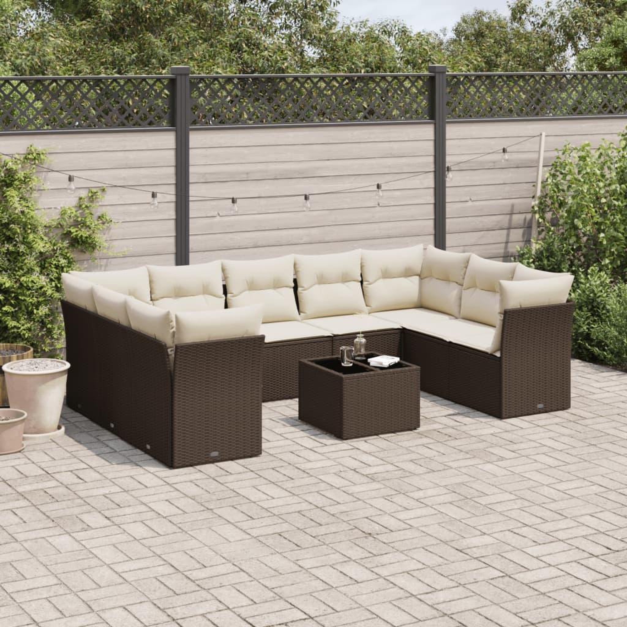 VIDAXL Salon de jardin 10 pcs avec coussins marron resine tressee