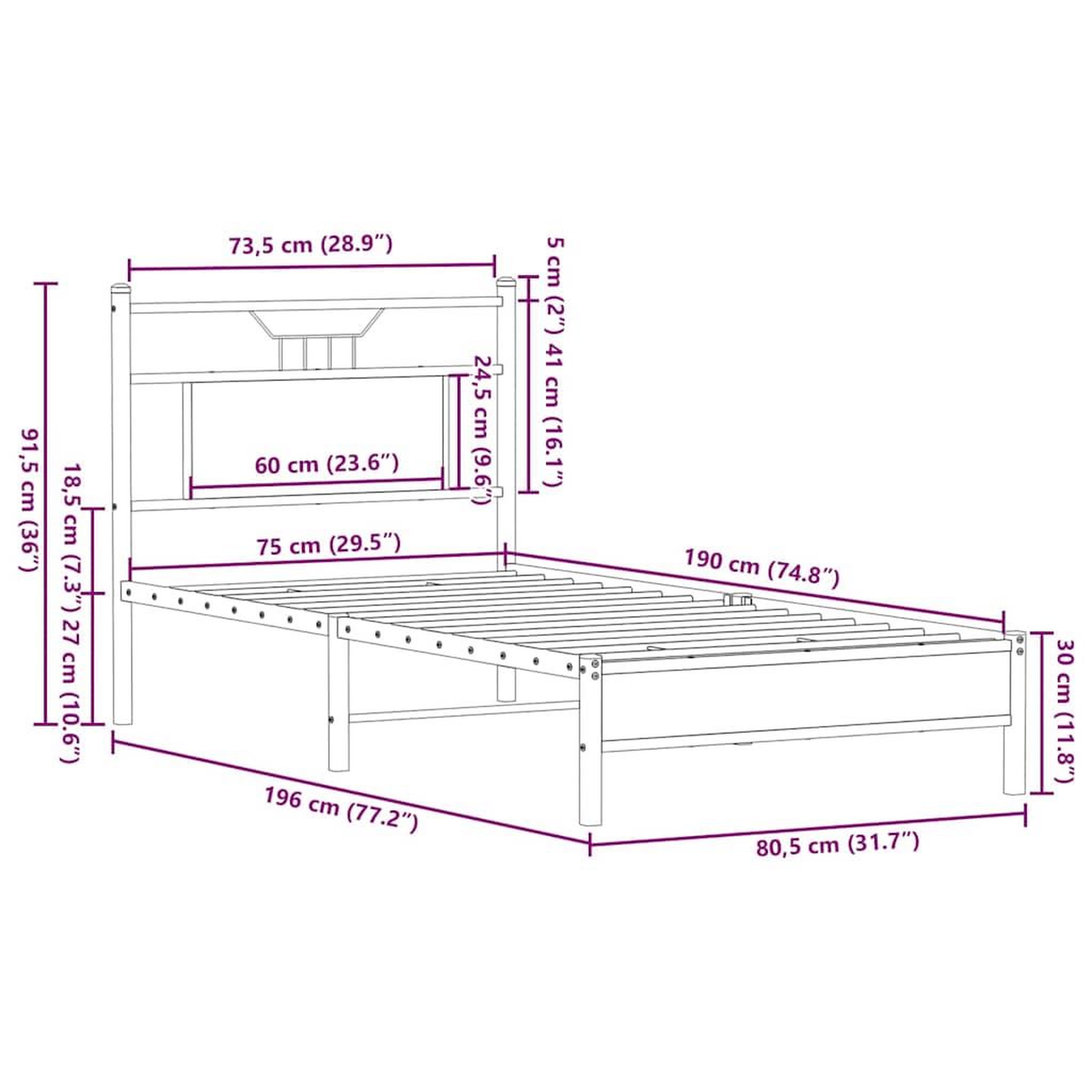 Voir la diapositive 6 : VIDAXL Cadre de lit sans matelas chene sonoma 75x190 cm