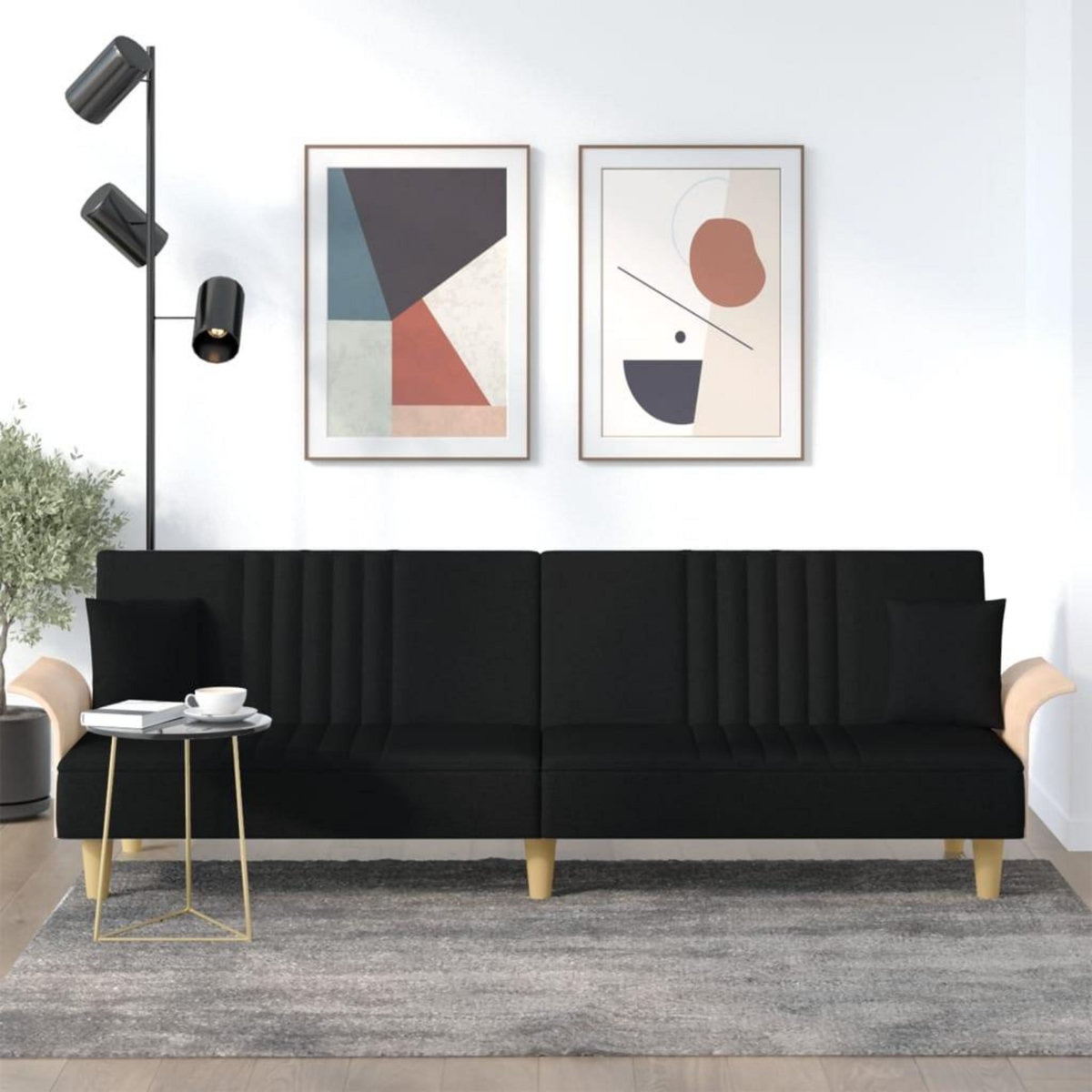VIDAXL Canape-lit avec accoudoirs noir tissu