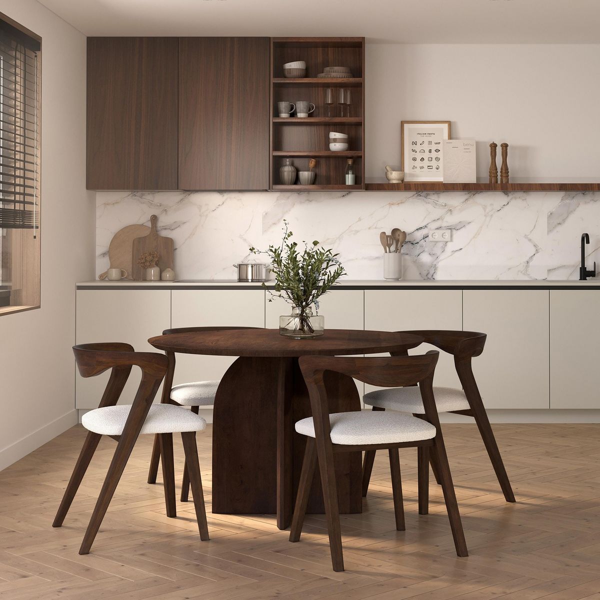 Rendez vous déco Chaise en bois d'hévéa foncé et tissu bouclé crème - Vega