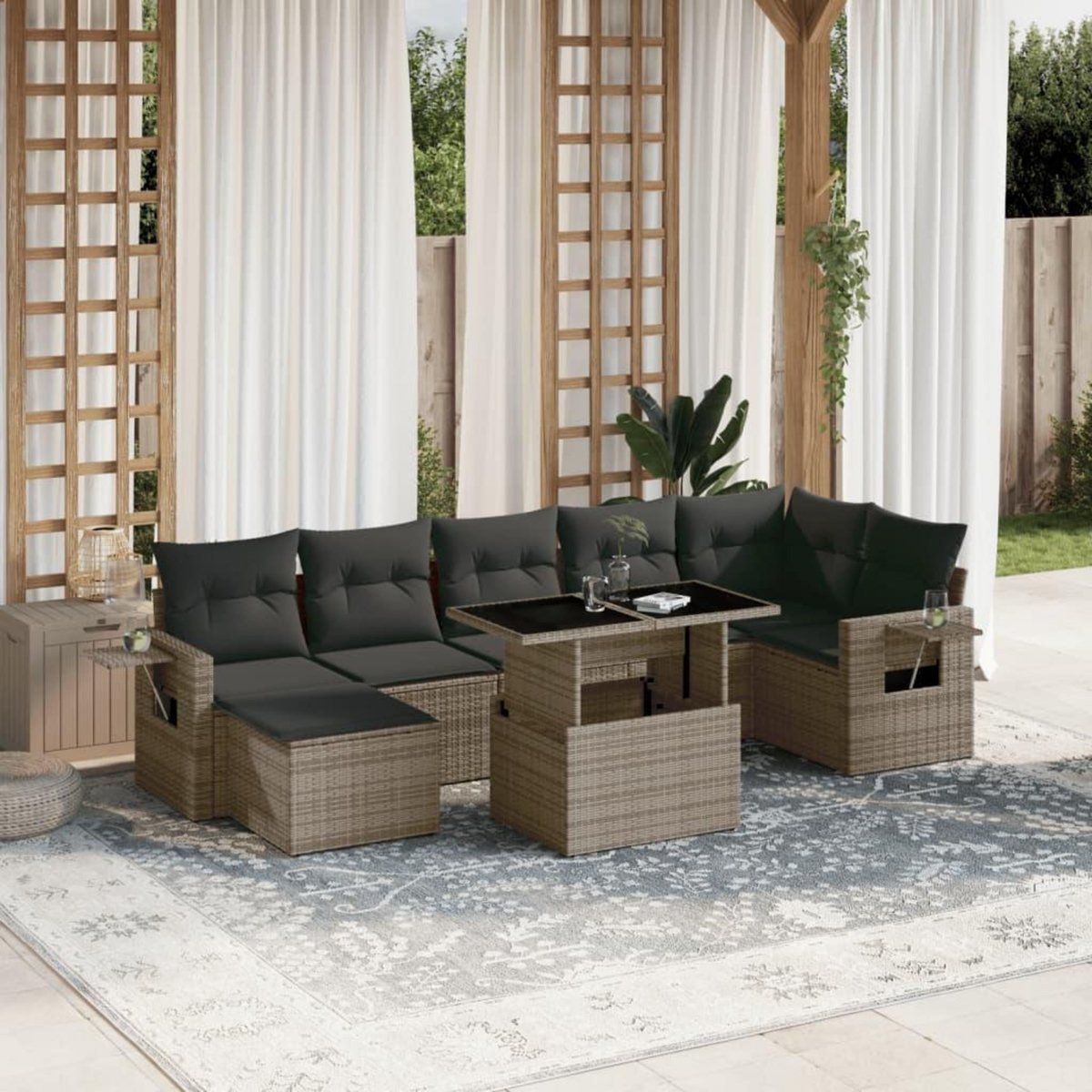 VIDAXL Salon de jardin 8 pcs avec coussins gris resine tressee
