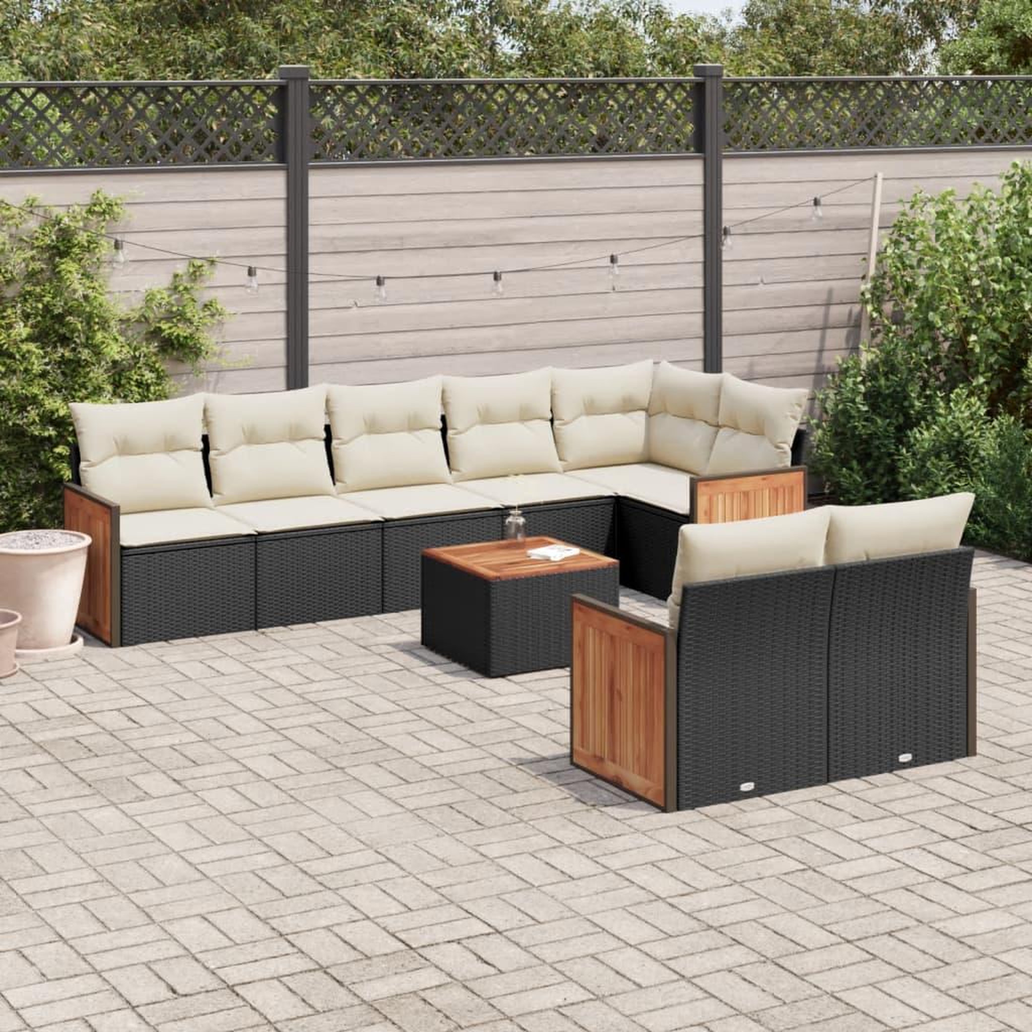Voir la diapositive 1 : VIDAXL Salon de jardin 9 pcs avec coussins noir resine tressee