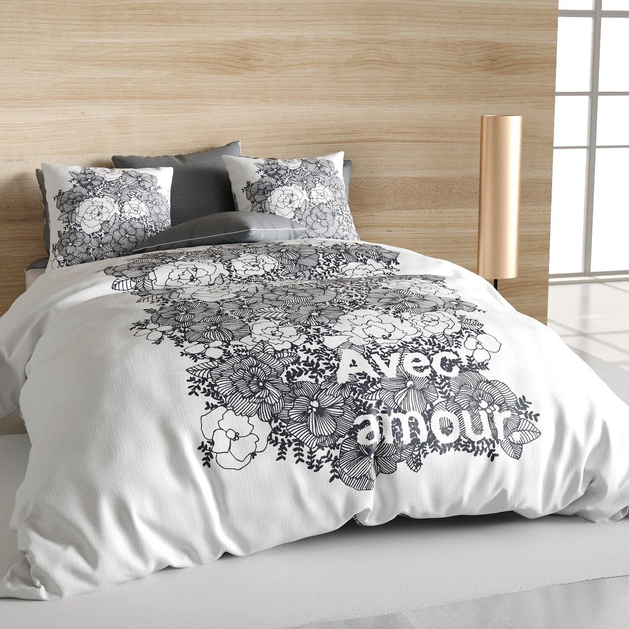 Voir la diapositive 1 : Les Ateliers du Linge Parure housse de couette 100% coton 47 fils/cm2-avec amour