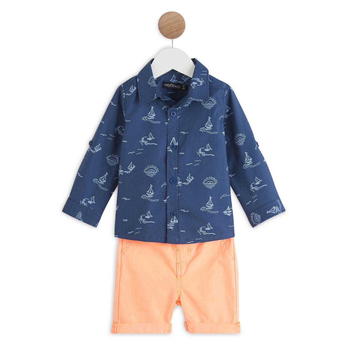 INEXTENSO Ensemble chemise manches longues bateaux + bermuda bébé garçon