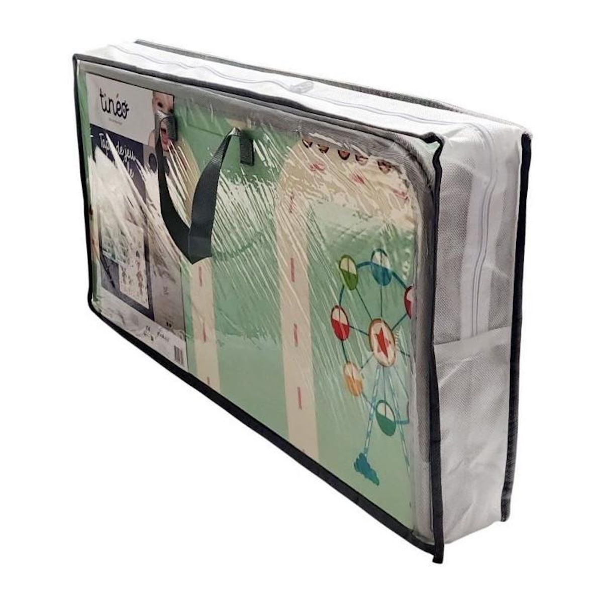 TINEO Maxi tapis d'éveil réversible - TINEO - 150 x 180 cm - Facade animaux / Circuit de voitures