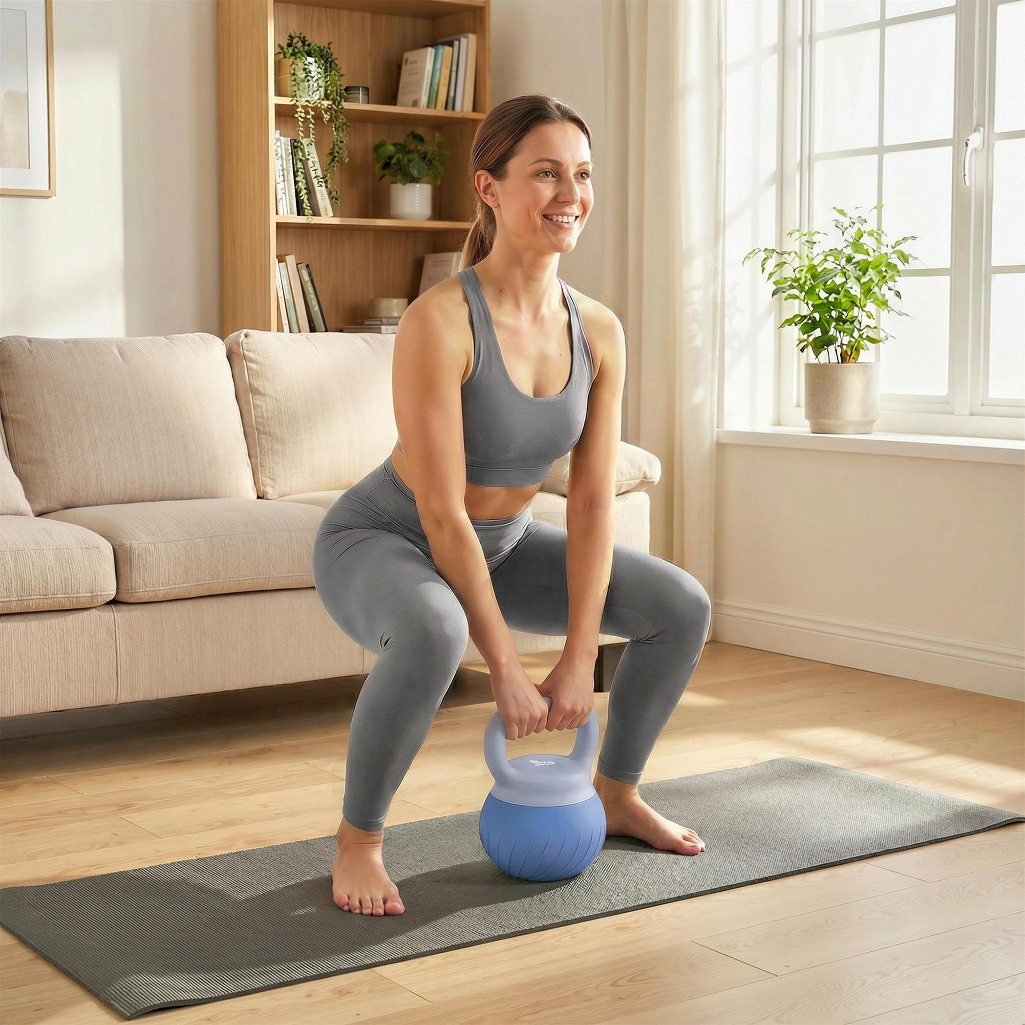 Voir la diapositive 4 : HOMCOM Kettlebell  8 kg - poignée ergonomique antidérapante - revêtement souple - bleu