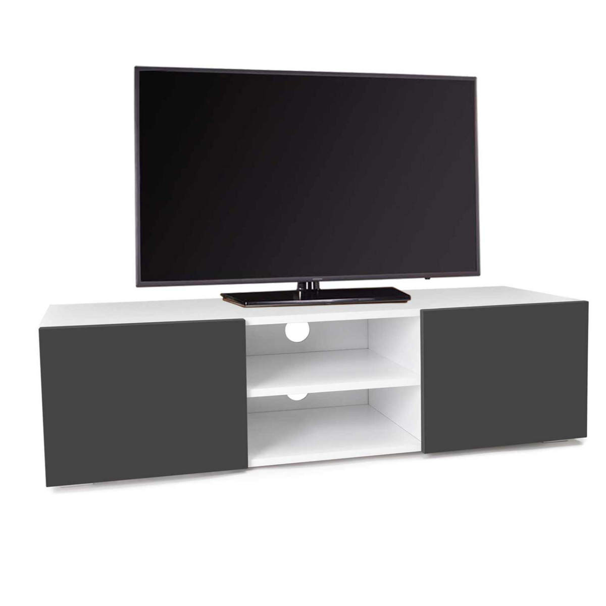 ID MARKET Meuble TV 113 cm ELI blanc portes gris anthracite