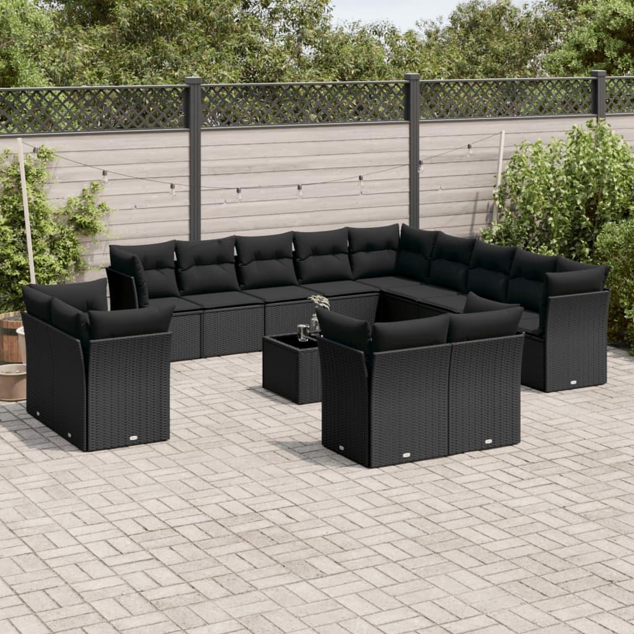 VIDAXL Salon de jardin avec coussins 14 pcs noir resine tressee
