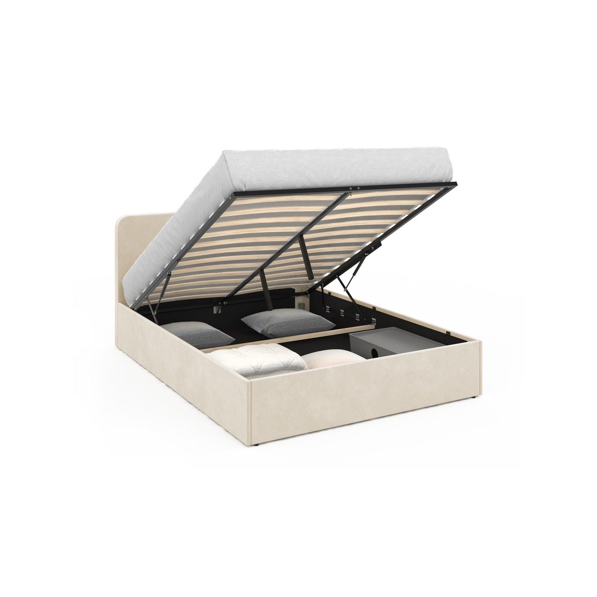 Lit coffre velours avec sommier relevable 140x190 cm AMBRE