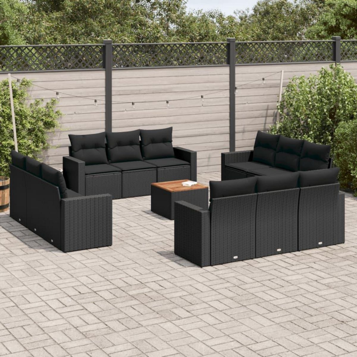 VIDAXL Salon de jardin avec coussins 13 pcs noir resine tressee