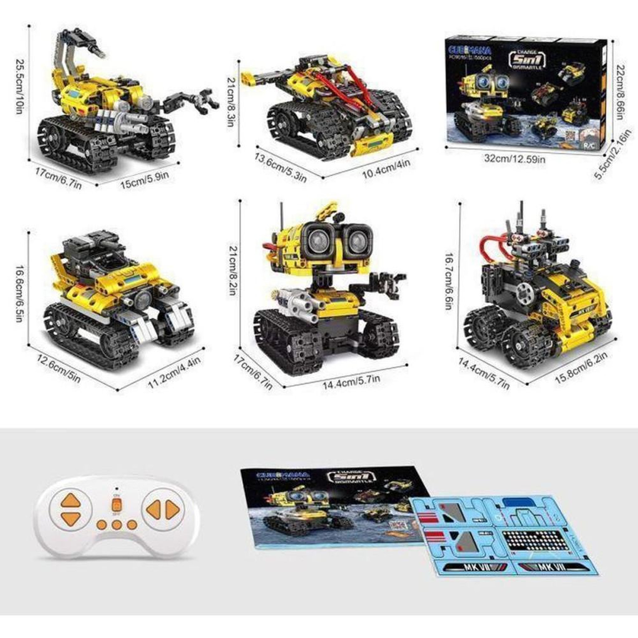 Voir la diapositive 2 : Kit véhicule robot 5 en 1 Cubimana, 560 pièces, corps jaune