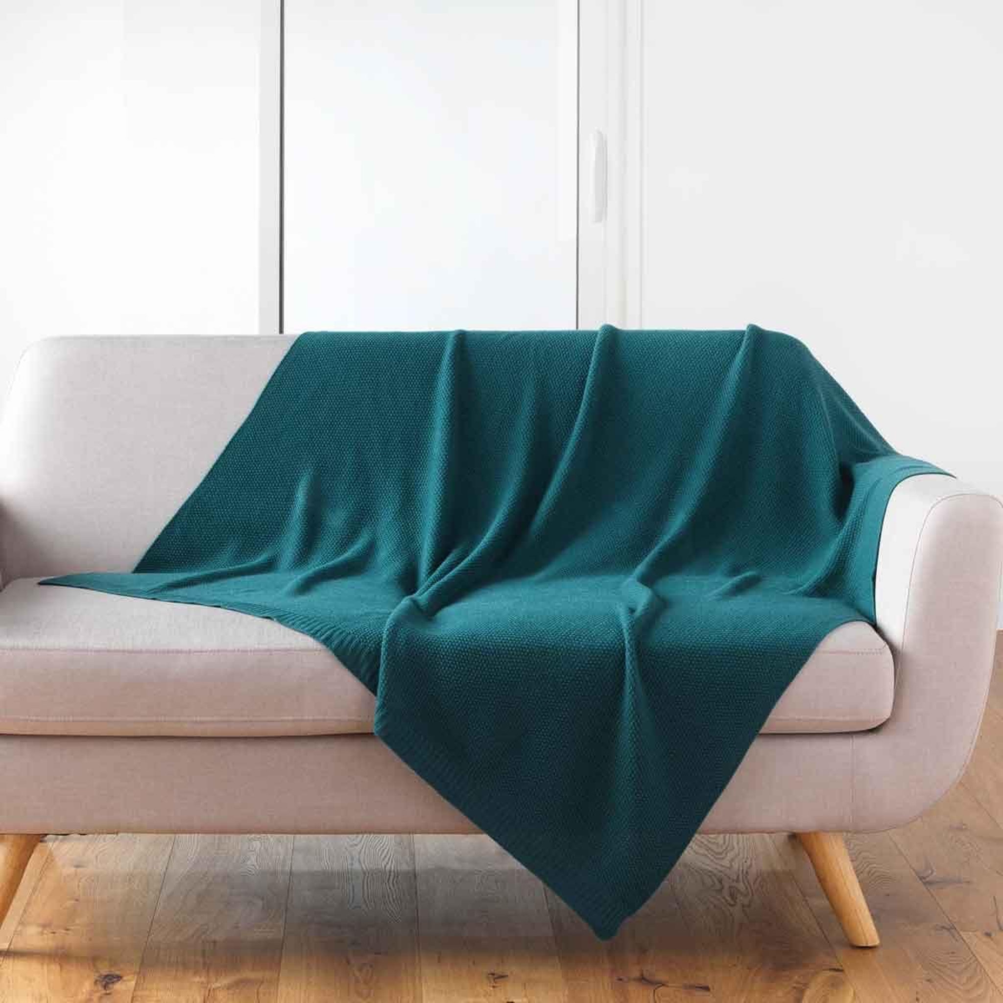 Douceur d'Intérieur Plaid déco uni  tricotine  125x150cm émeraude