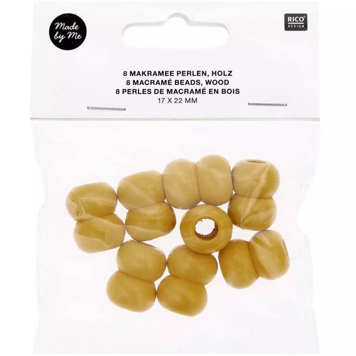 RICO DESIGN 8 Perles rondes doubles - bois jaune - 22 mm