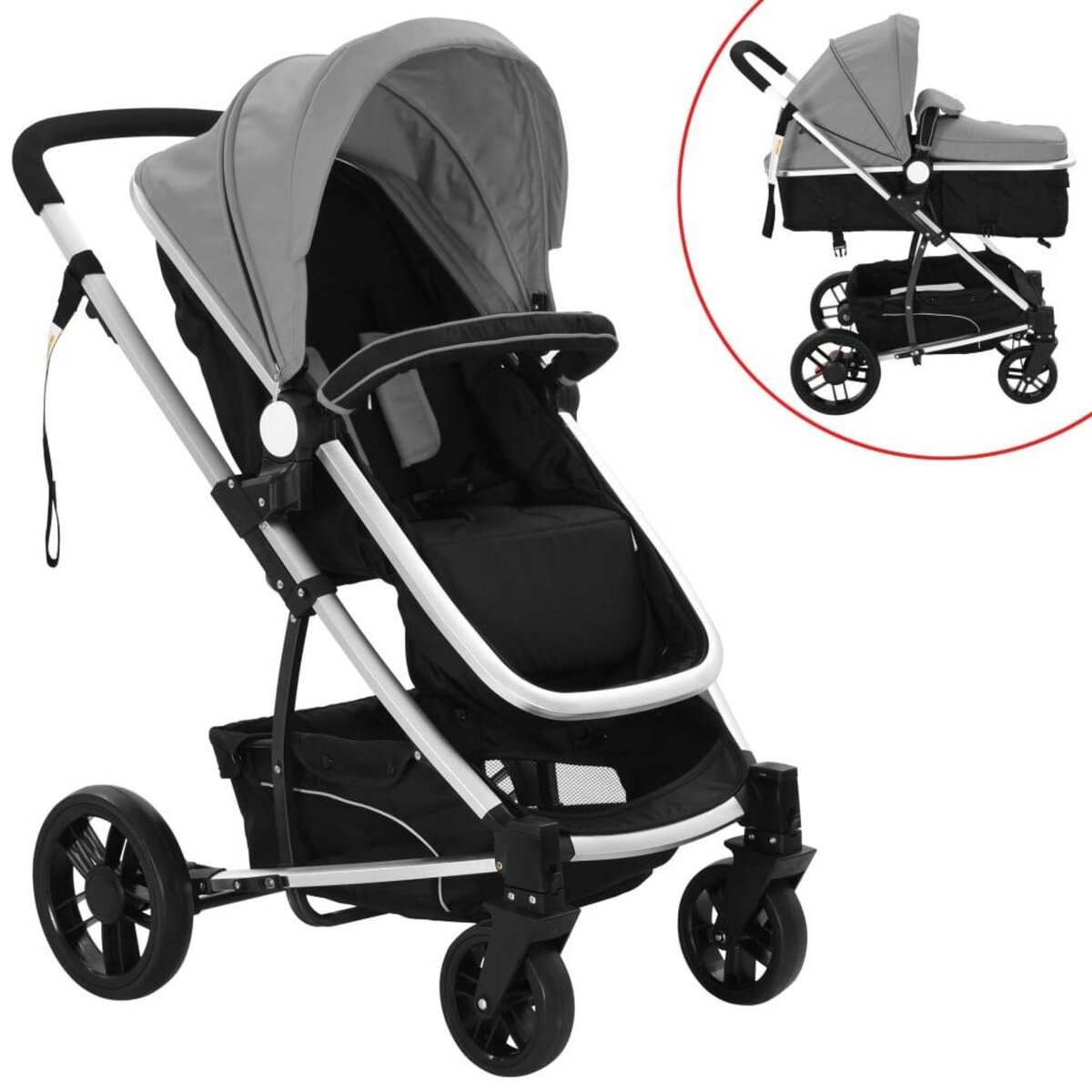 Poussette pour Bébé 3-en-1 Acier Landau Siège Auto Voyage