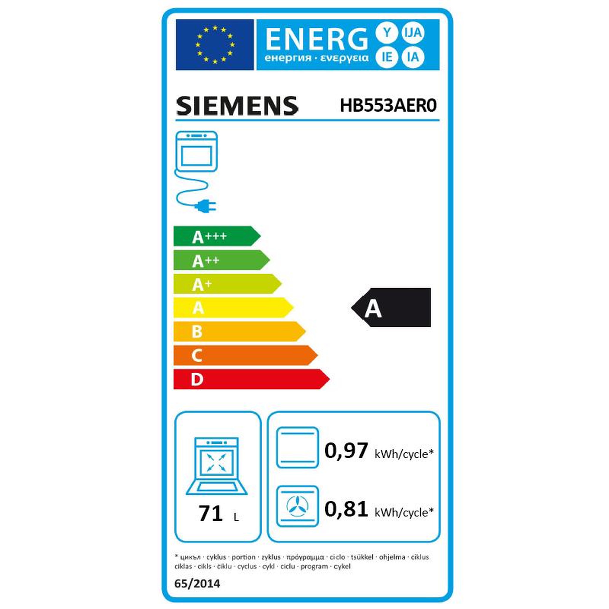 Voir la diapositive 2 : Siemens Four intégrable 71l 60cm a ecoclean inox - hb553aer0