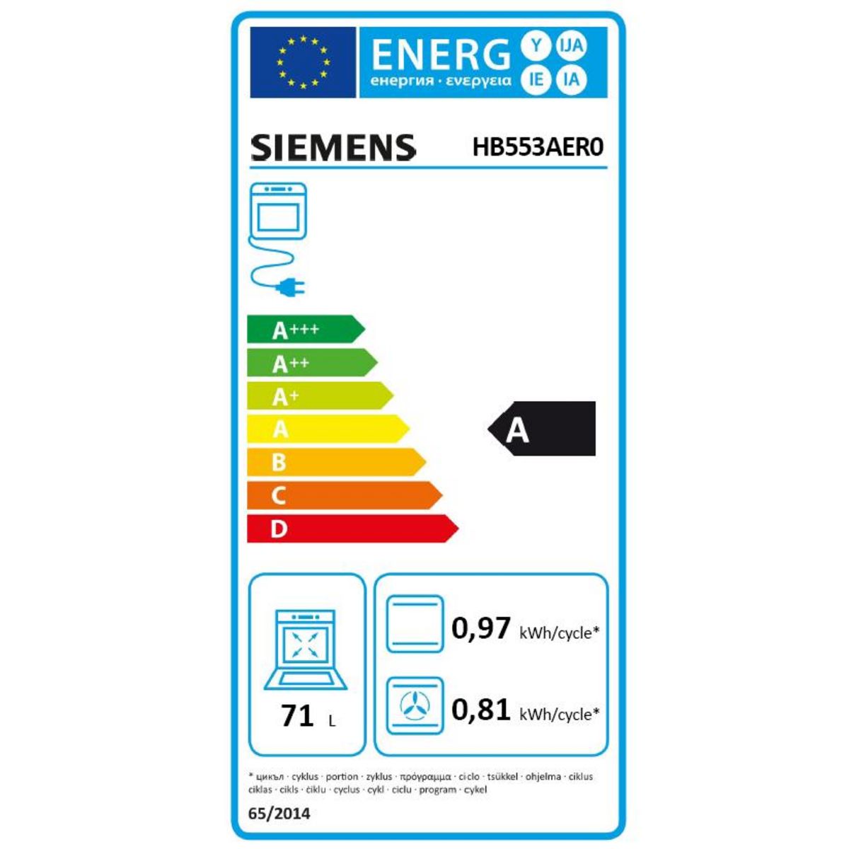 Siemens Four intégrable 71l 60cm a ecoclean inox - hb553aer0