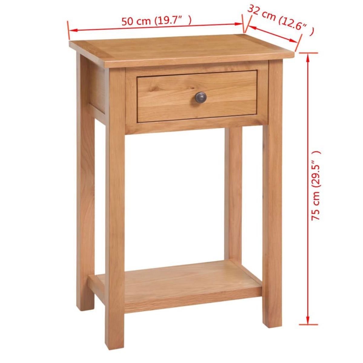 VIDAXL Table console 50 x 32 x 75 cm Bois de chene massif