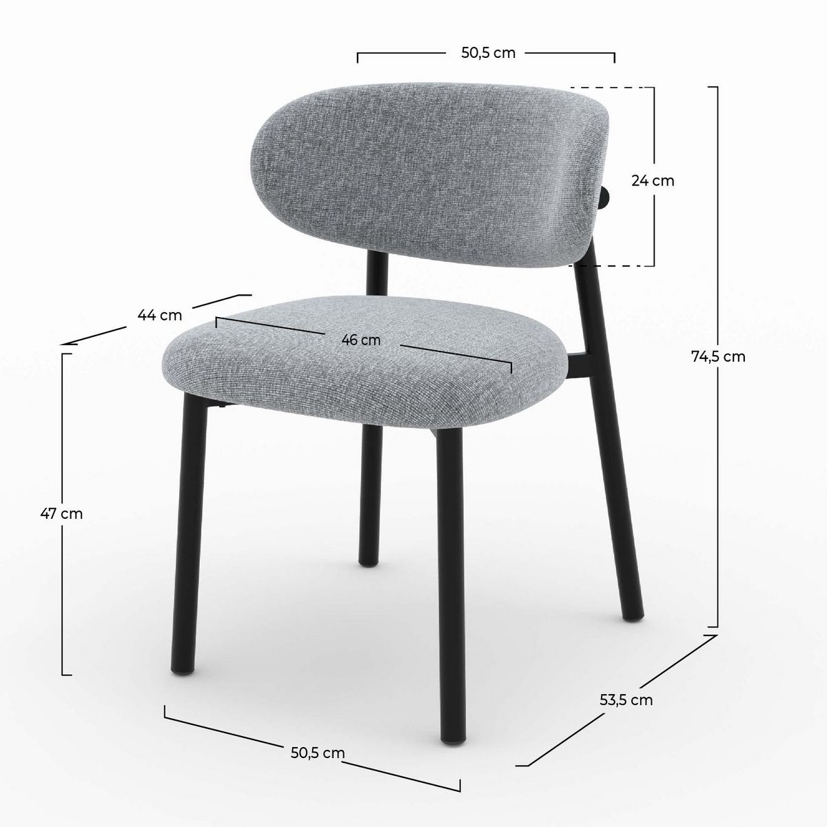 Rendez vous déco Lot de 2 chaises en tissu gris clair chiné et pieds en métal noir - Nao
