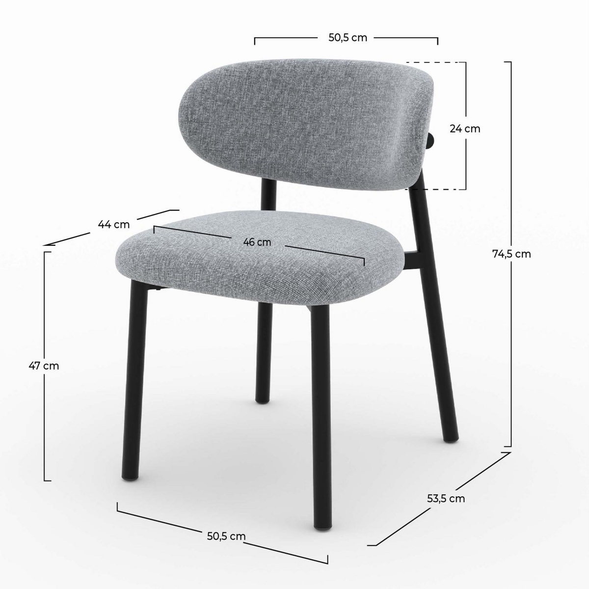 Rendez vous déco Lot de 2 chaises en tissu gris clair chiné et pieds en métal noir - Nao