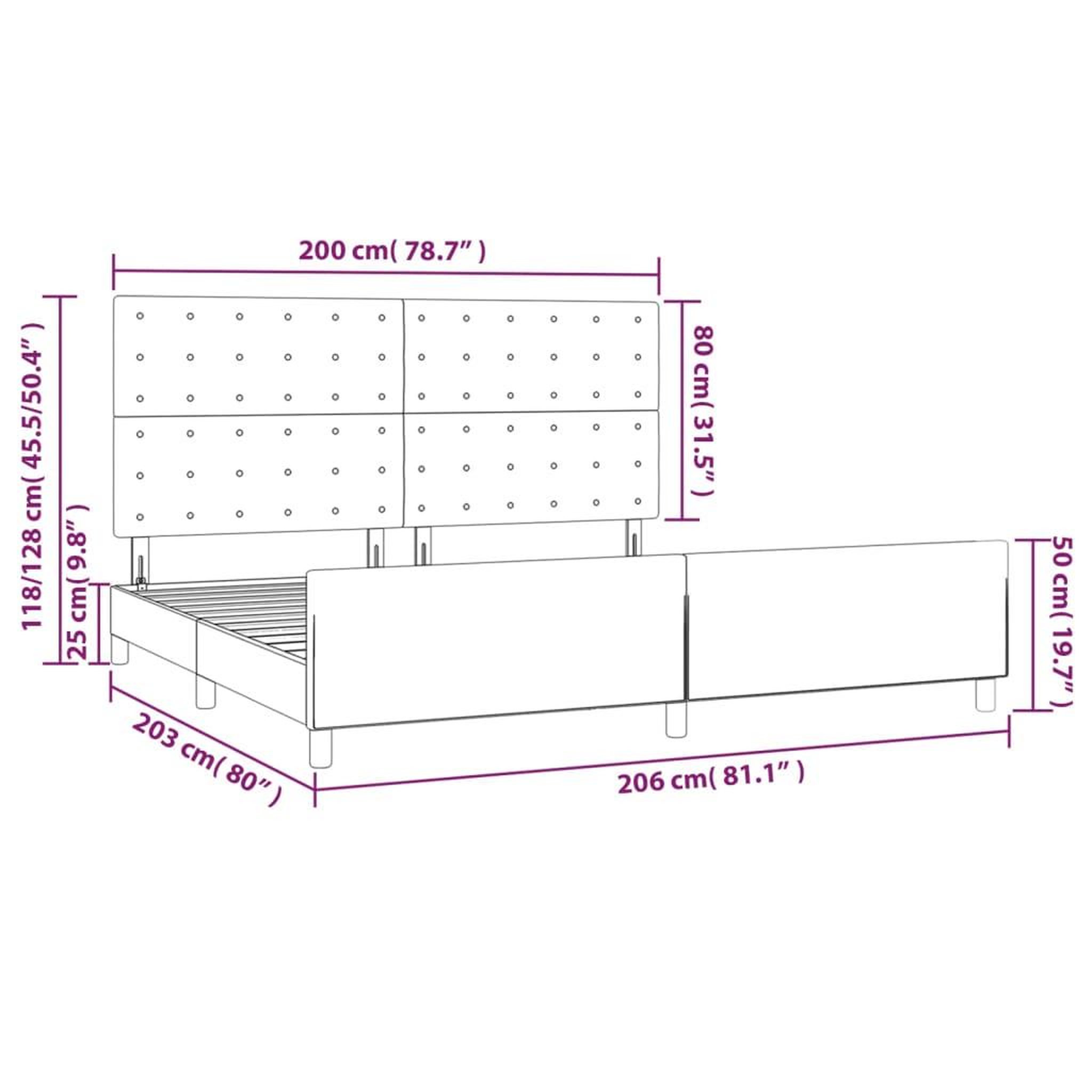 Voir la diapositive 6 : VIDAXL Cadre de lit sans matelas gris fonce 200x200 cm tissu
