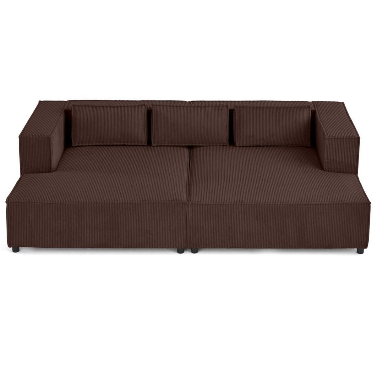 LISA DESIGN Stella - canapé droit 3 places avec double méridienne - assise profonde - en velours côtelé