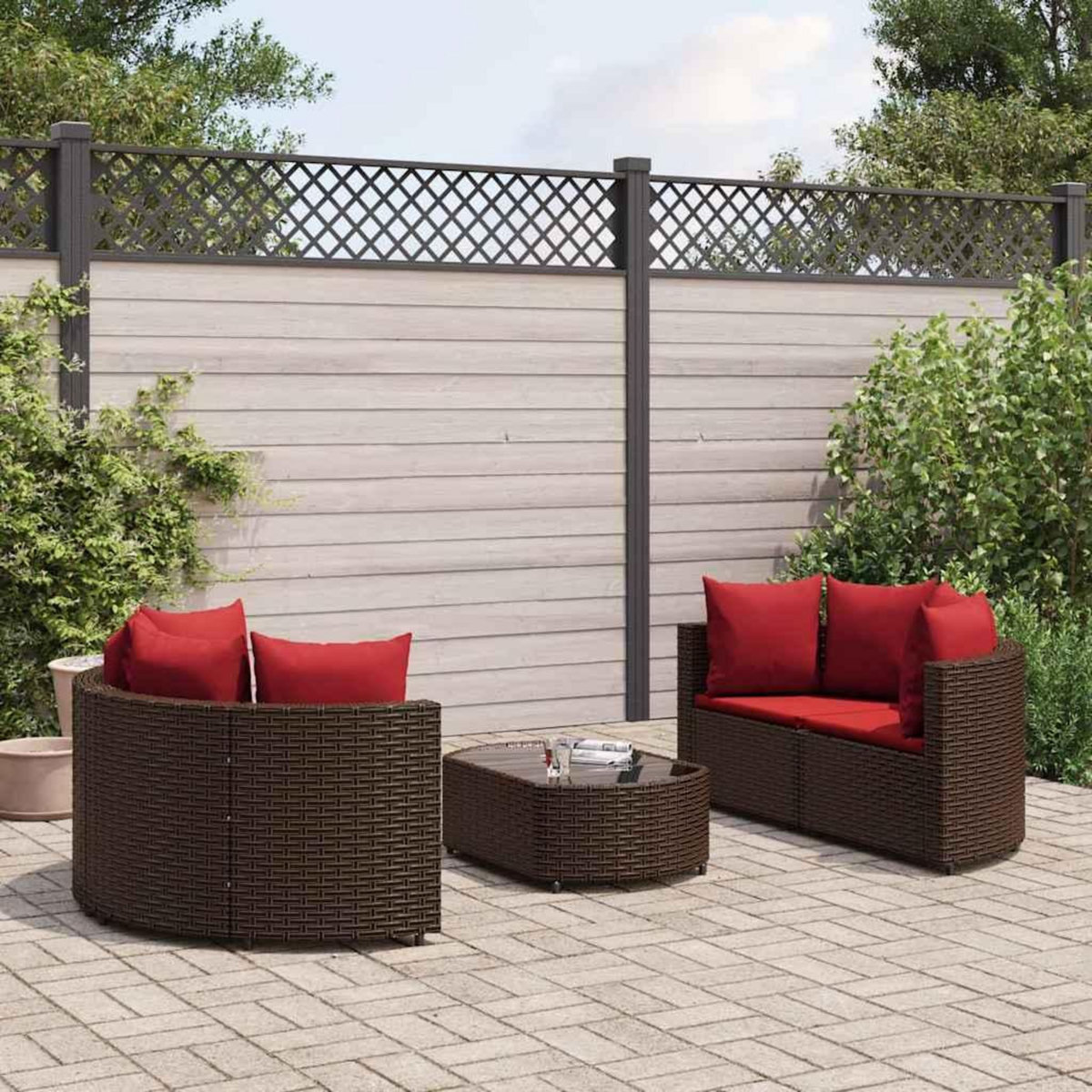 VIDAXL Salon de jardin avec coussins 5 pcs marron resine tressee