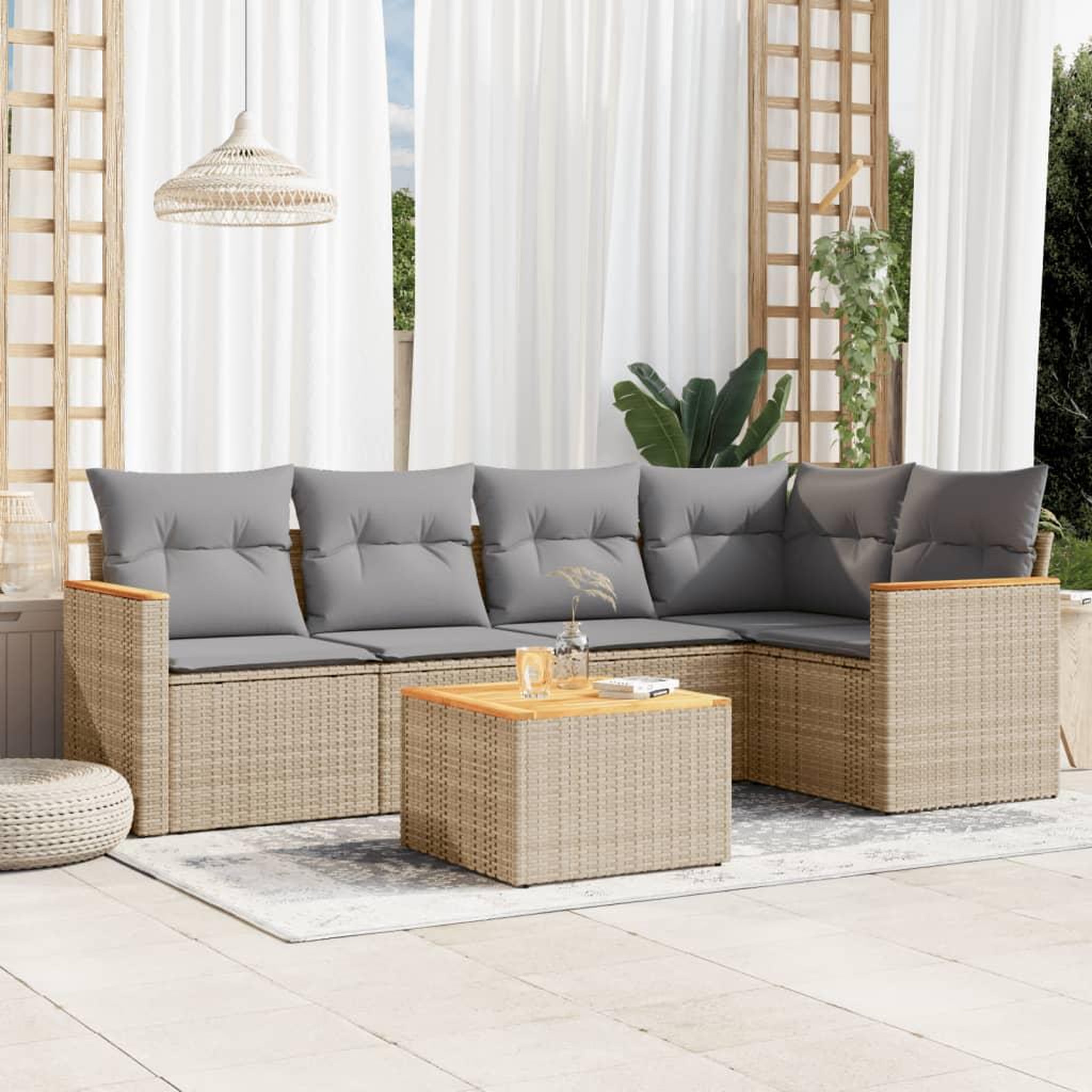 VIDAXL Salon de jardin avec coussins 6 pcs beige resine tressee