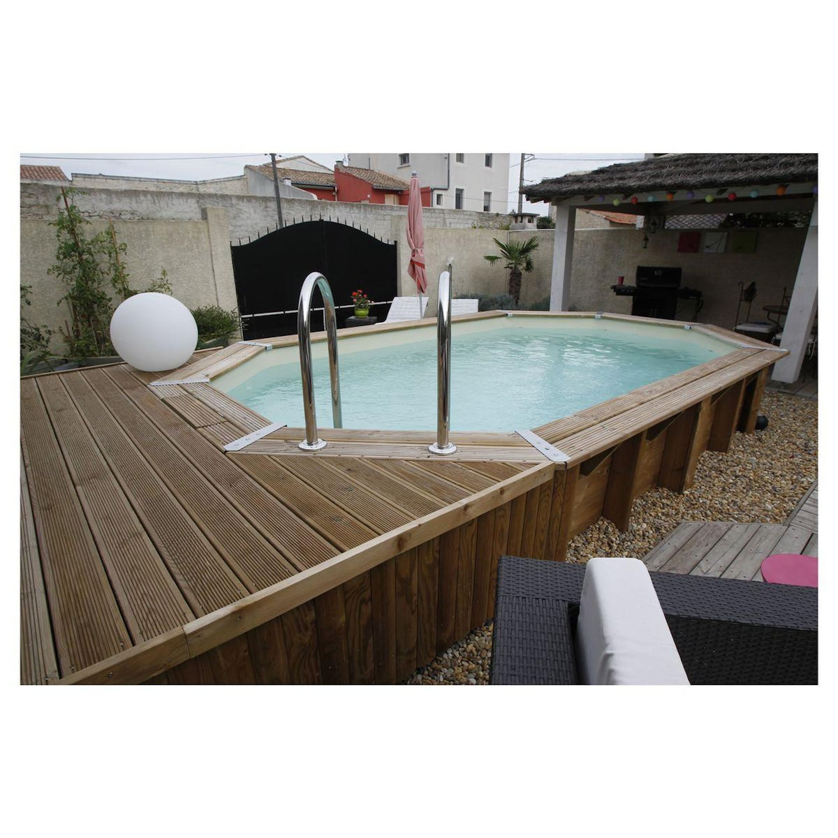UBBINK Piscine hors sol bois octogonale- 355x550x120cm - Liner Bleu -OCEA