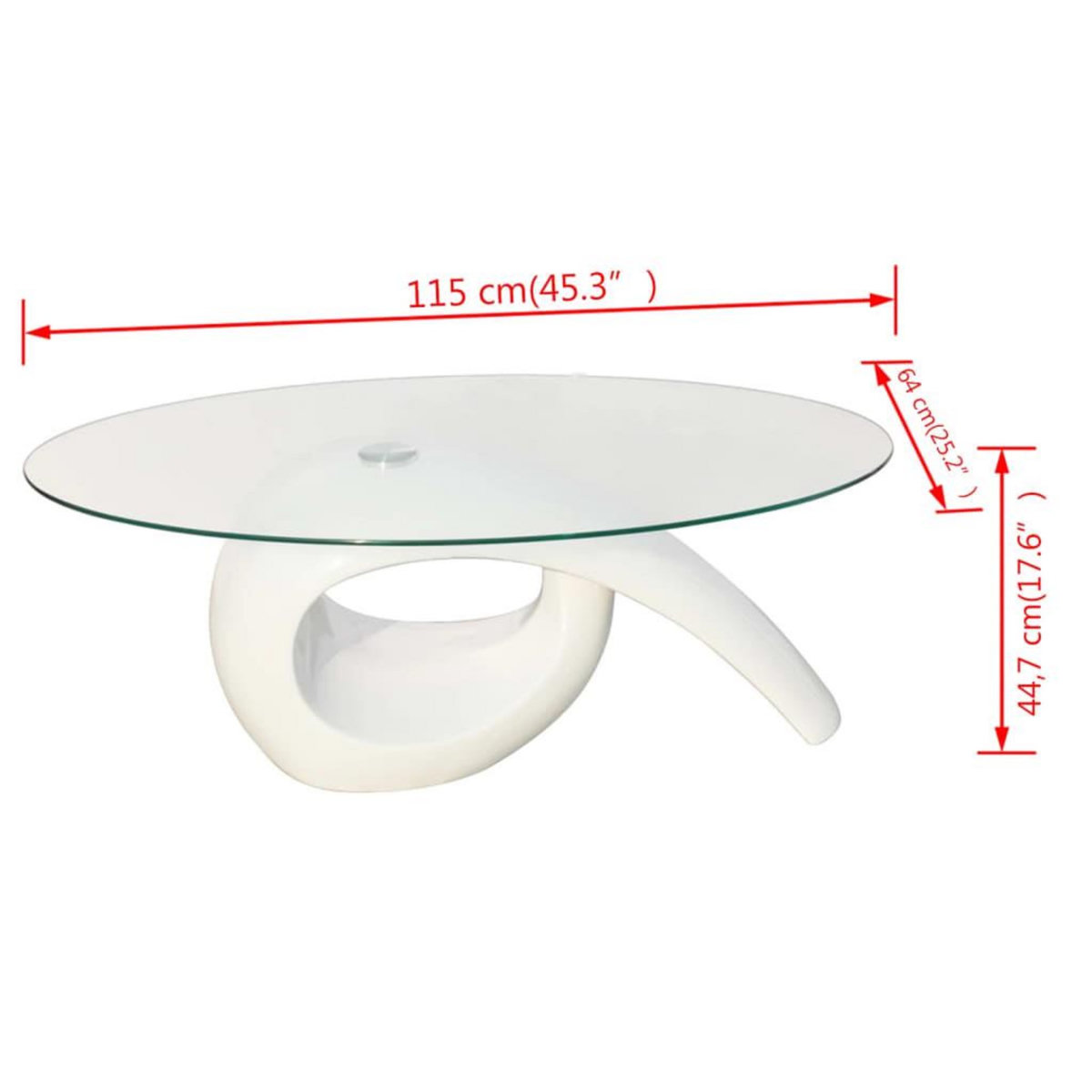 VIDAXL Table basse avec dessus de table en verre ovale Blanc brillant