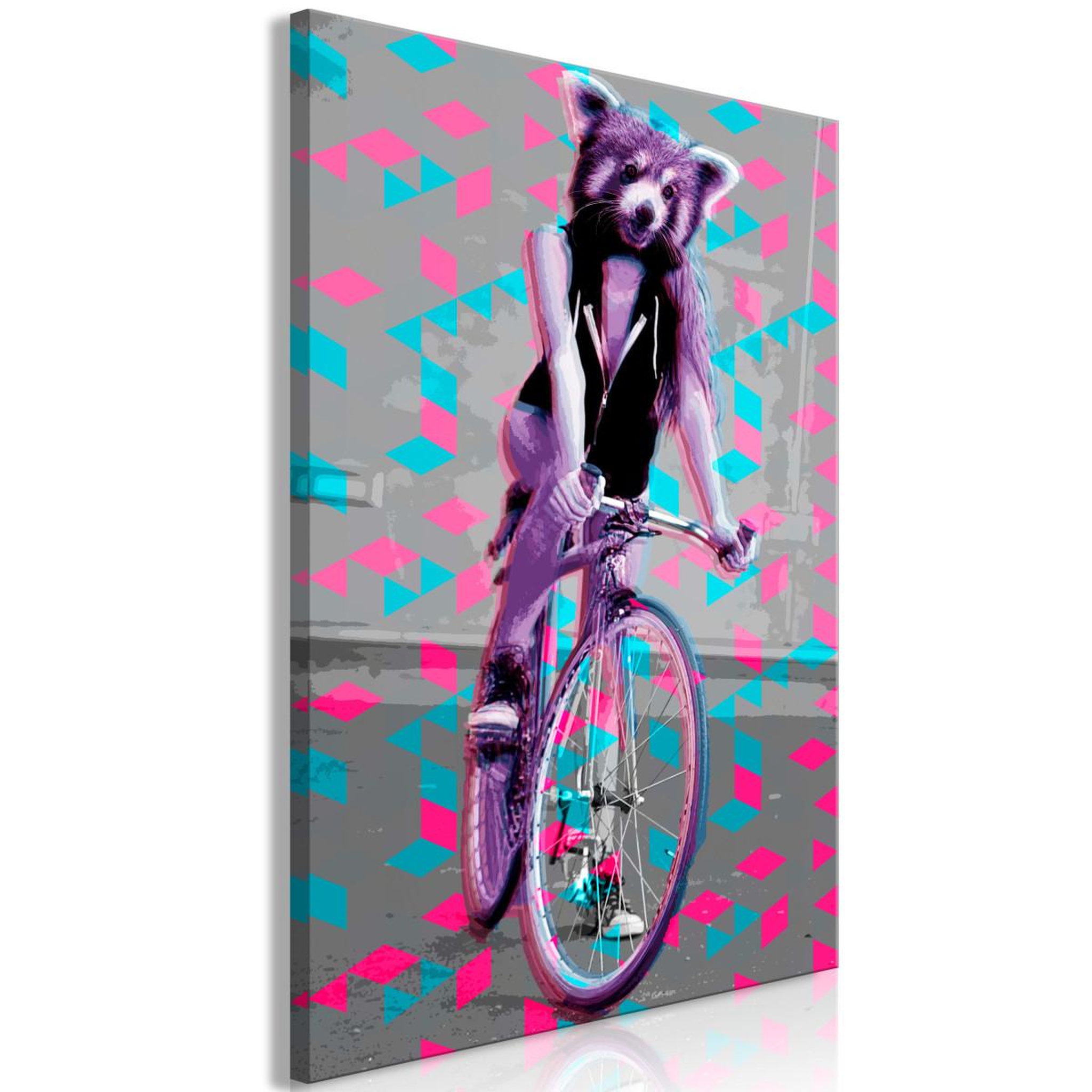 Paris Prix Tableau imprimé  raccoon on the bike. Coloris disponibles : Multicolore