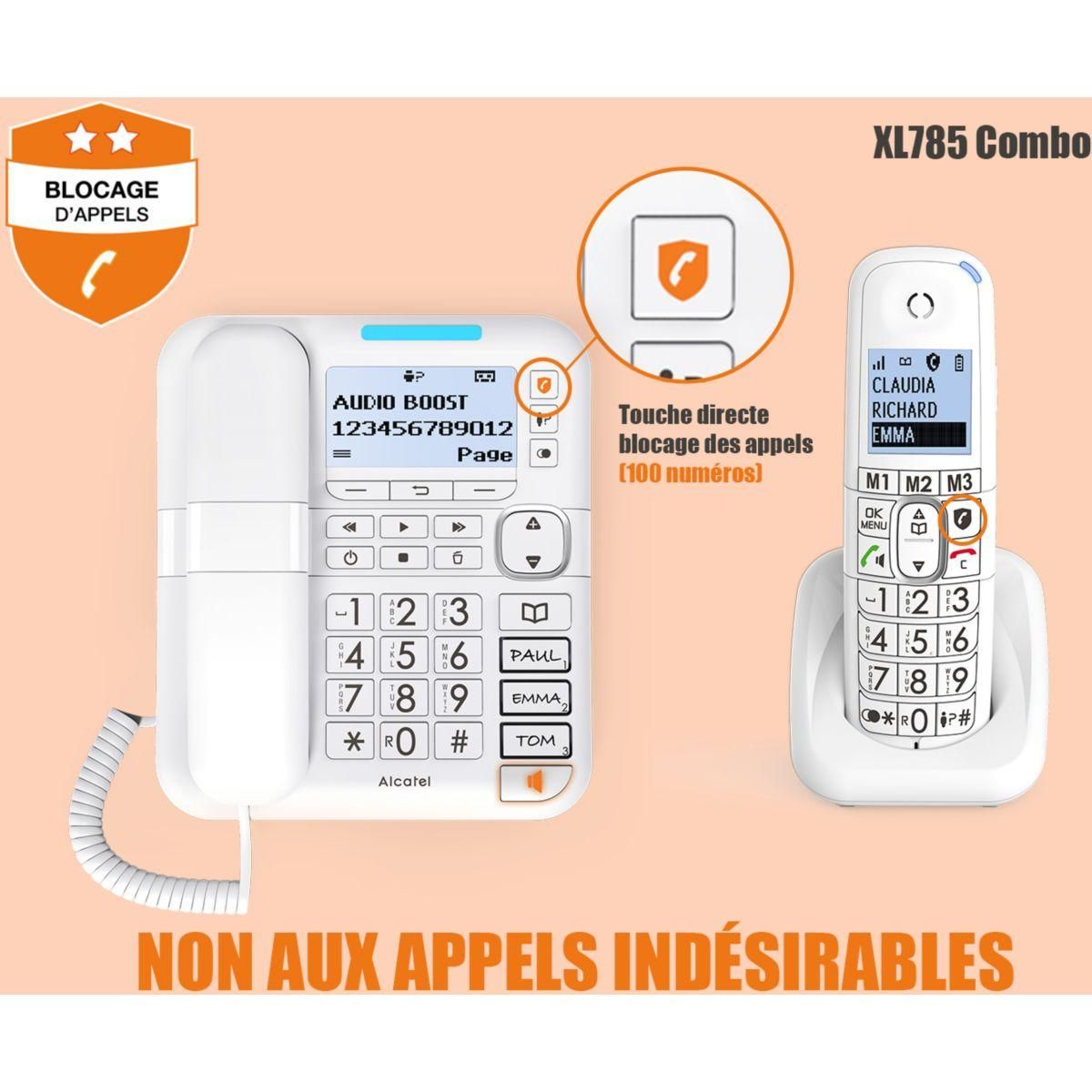 Alcatel Téléphone sans fil XL785 Combo Voice Blanc