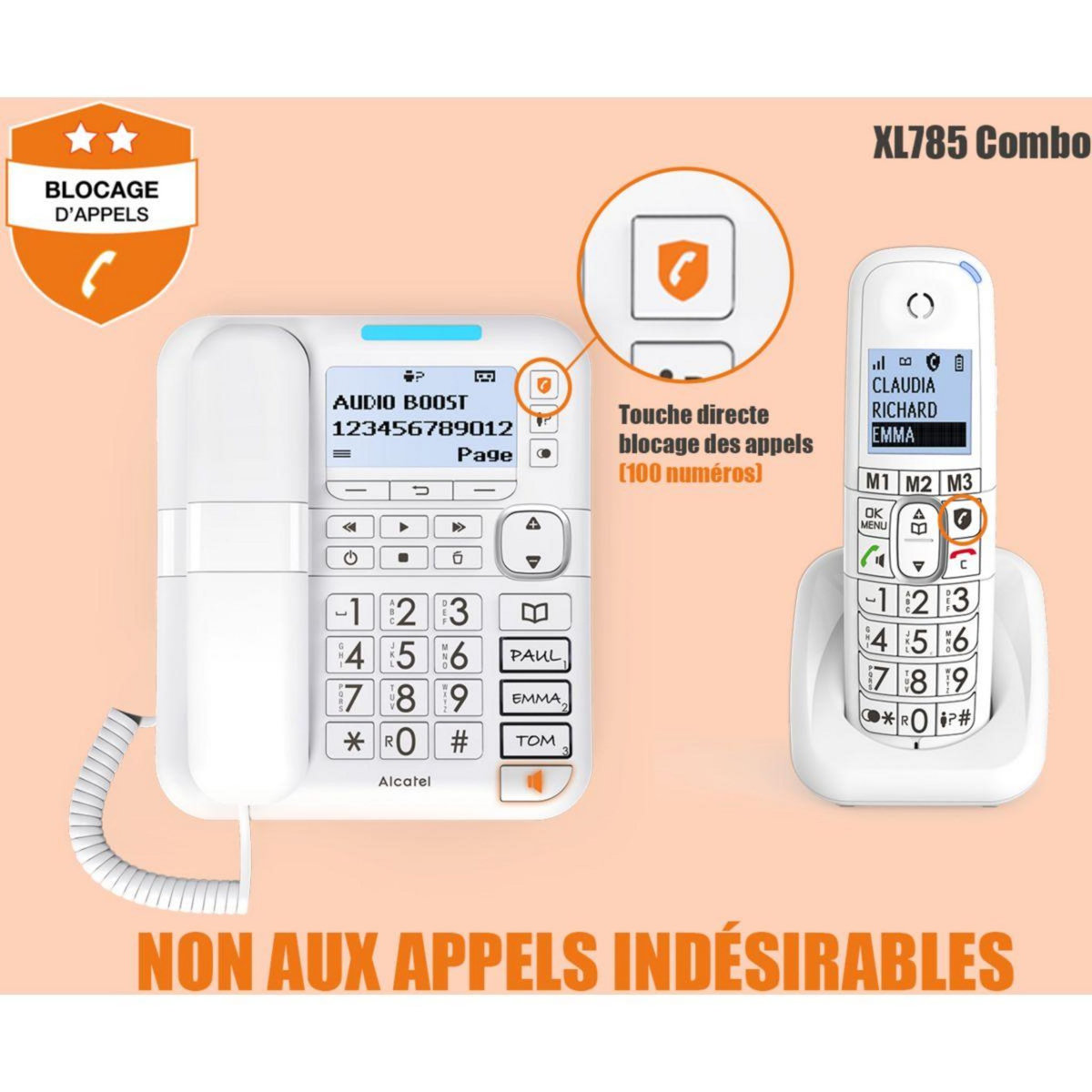 Alcatel Téléphone sans fil XL785 Combo Voice Blanc