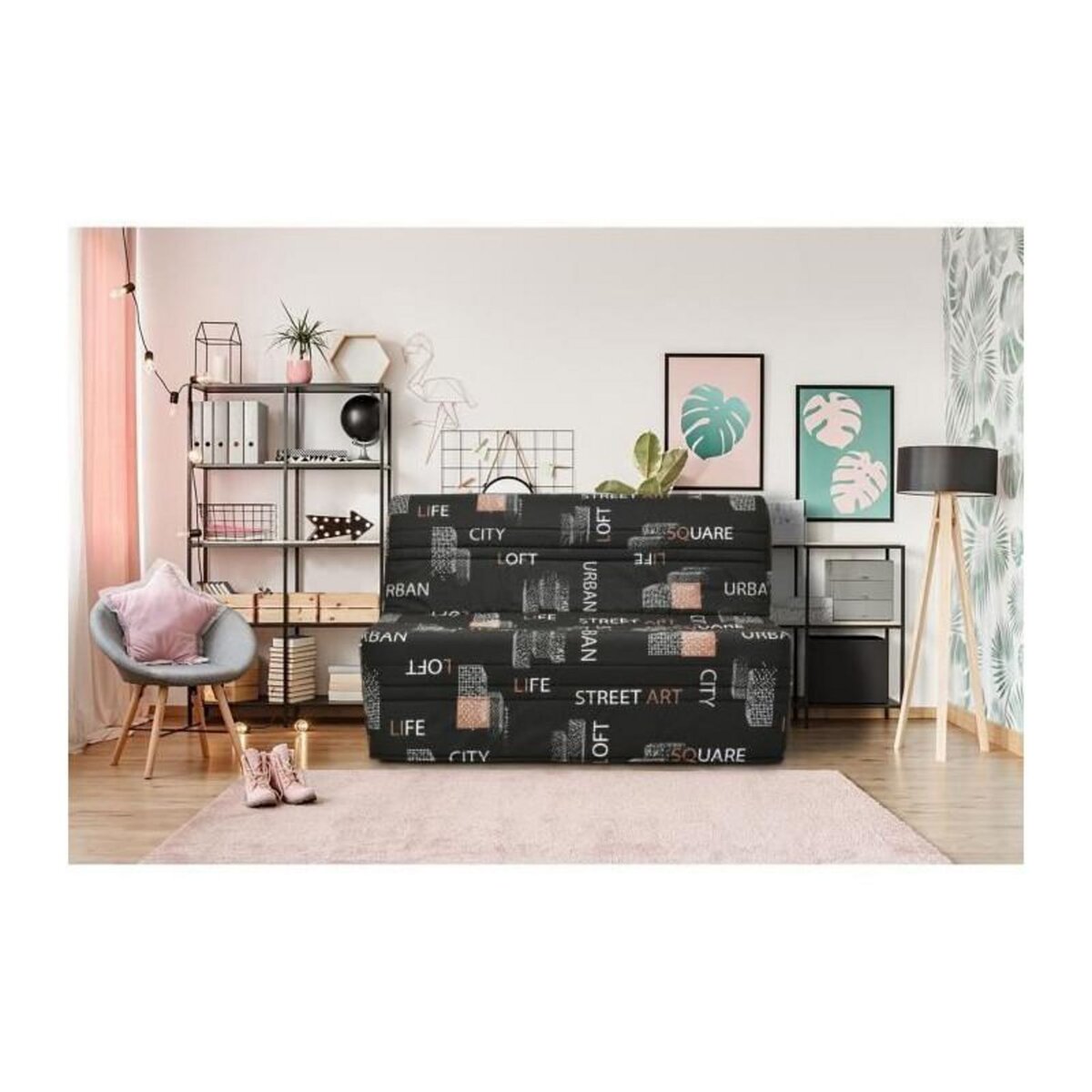 GRUHIER Banquette BZ - Tissu Noir - L143 x P97 x H89 cm - Joe