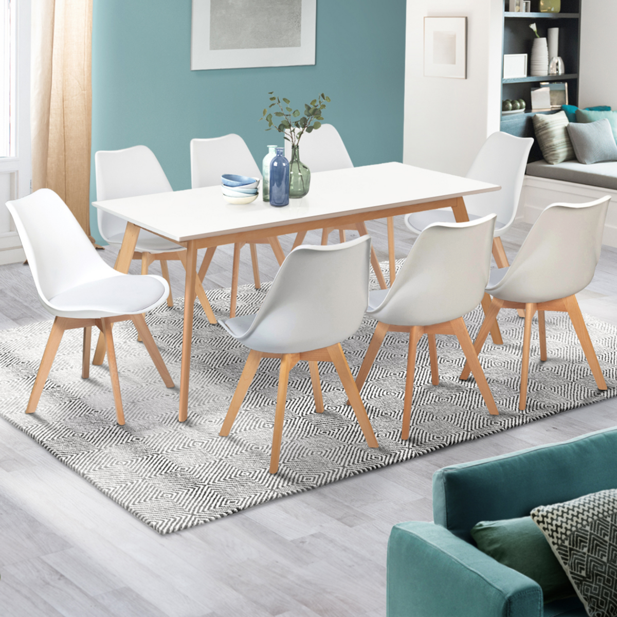 ID MARKET Table scandinave extensible rectangle INGA 6-10 personnes blanche 160-200 cm