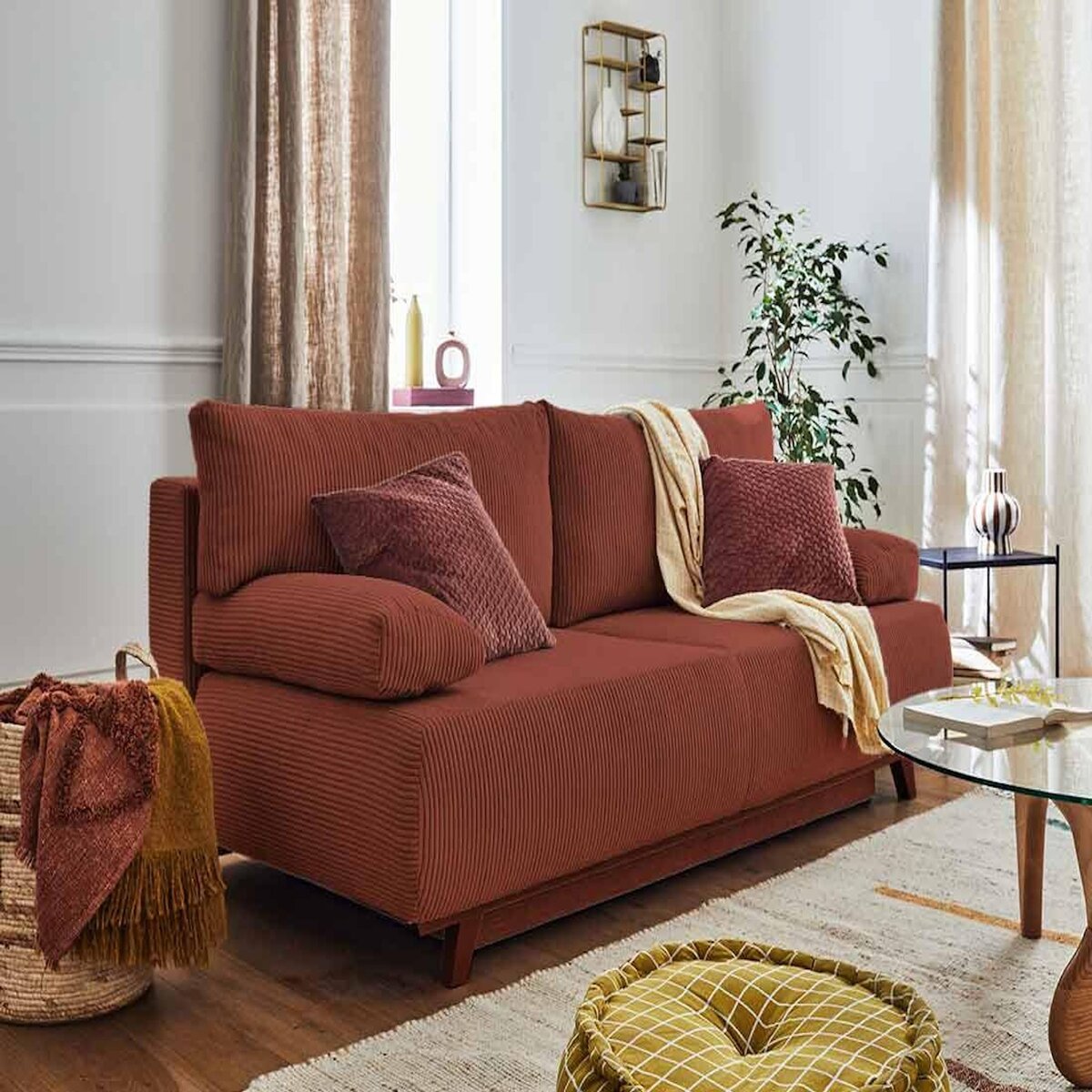 BEST MOBILIER Cristal - canapé 3 places - convertible avec coffre - en velours côtelé