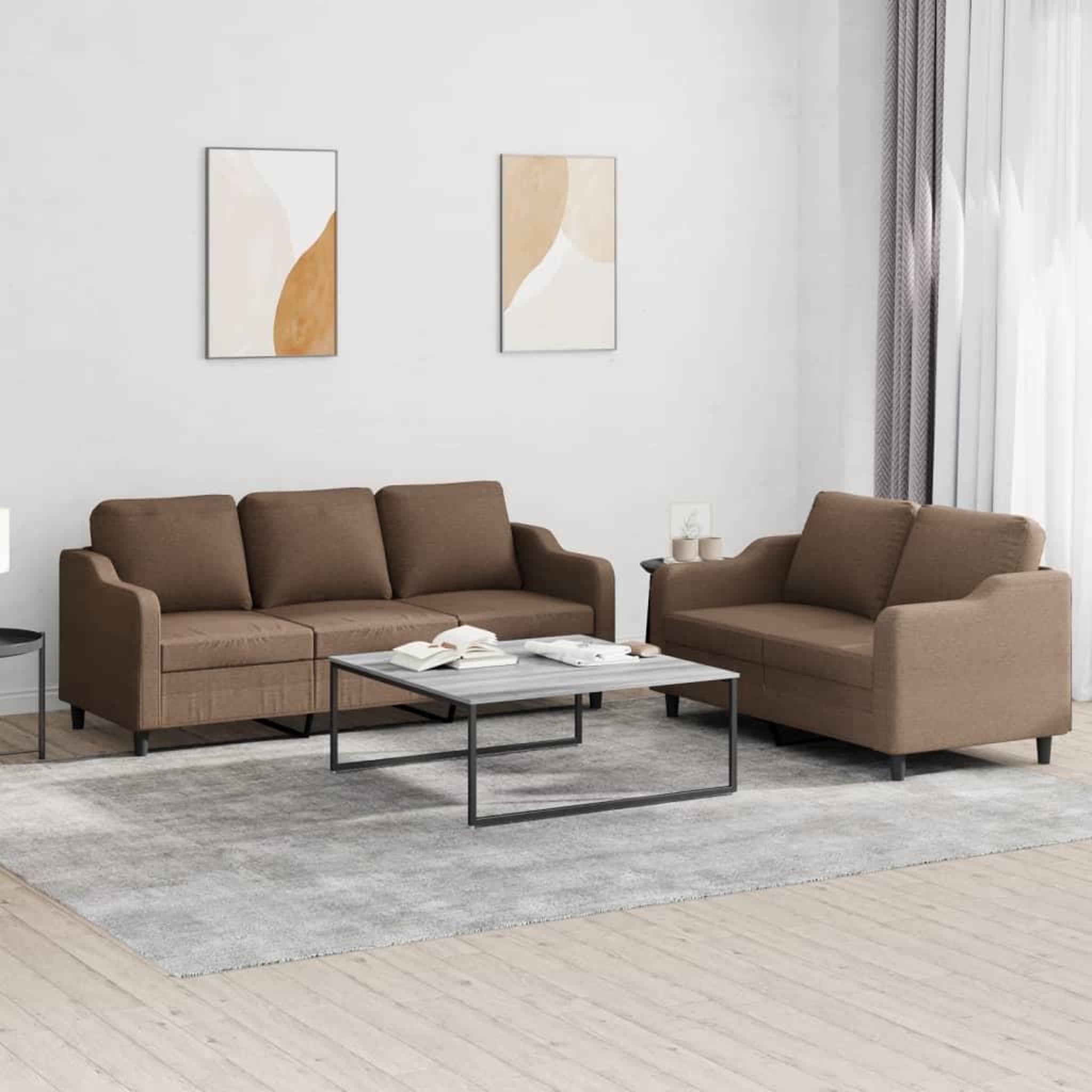 VIDAXL Ensemble de canapes 2 pcs avec coussins Marron Tissu