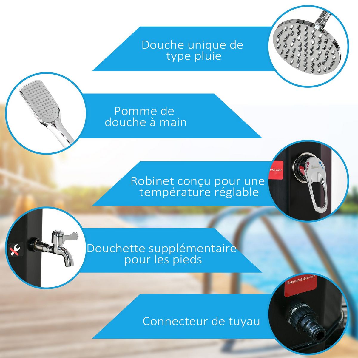 OUTSUNNY Douche solaire d'extérieur réservoir 35L pression max. 3,5 bar noir