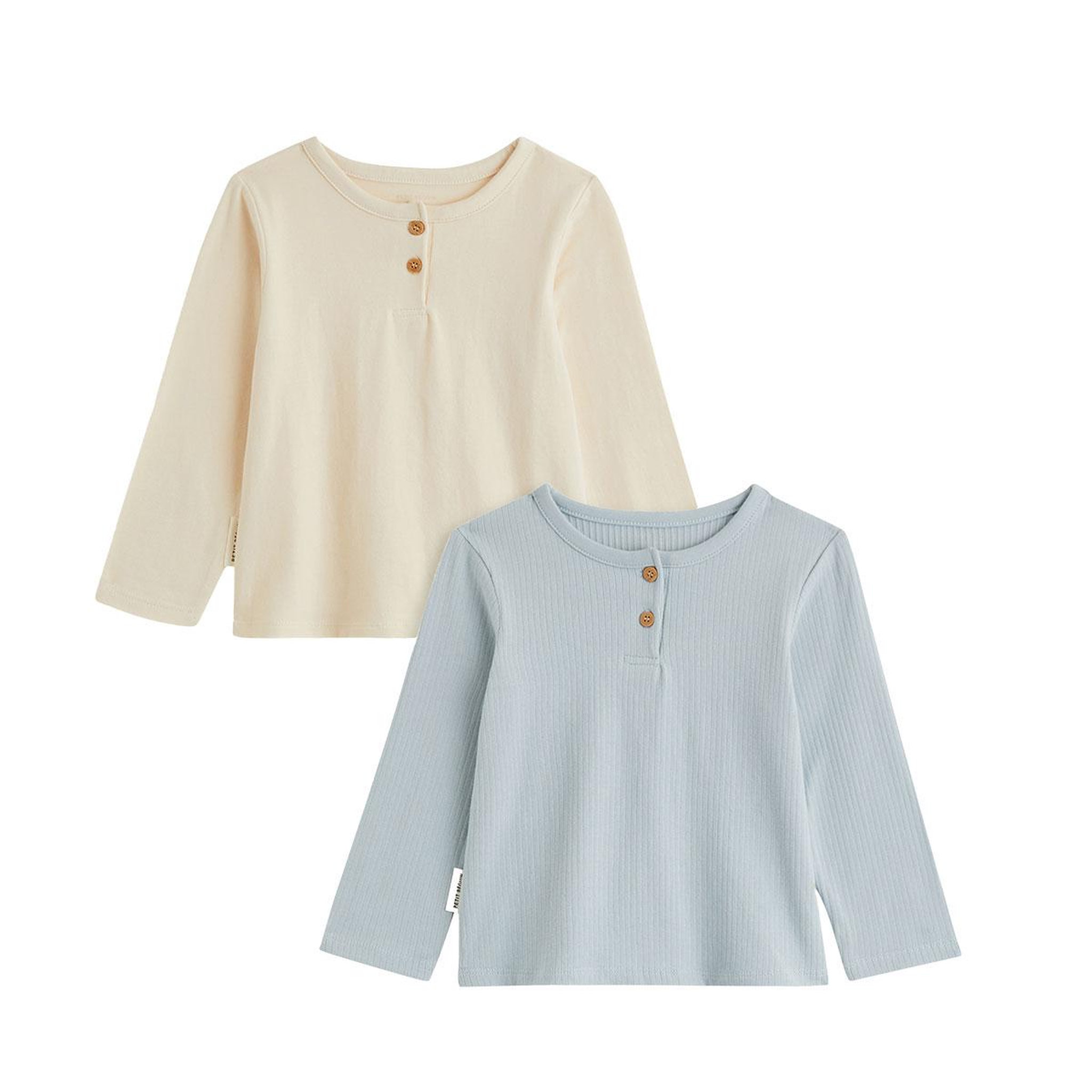 PETIT BEGUIN Lot de 2 t-shirts enfant manches longues voix lactée. Coloris disponibles : Bleu