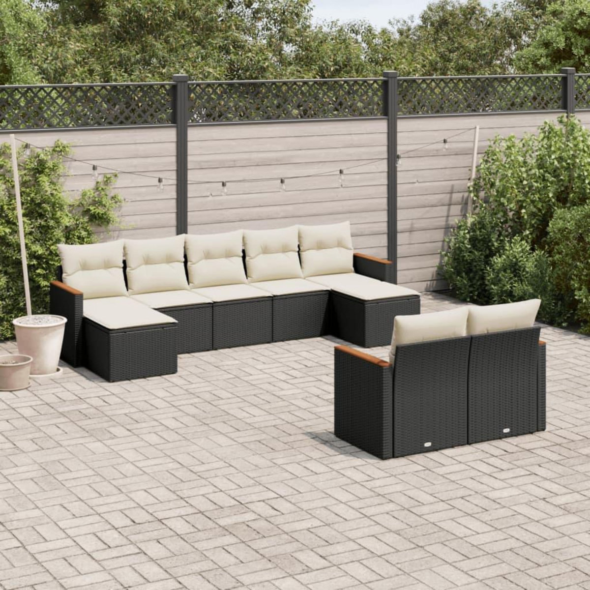 VIDAXL Salon de jardin 9 pcs avec coussins noir resine tressee