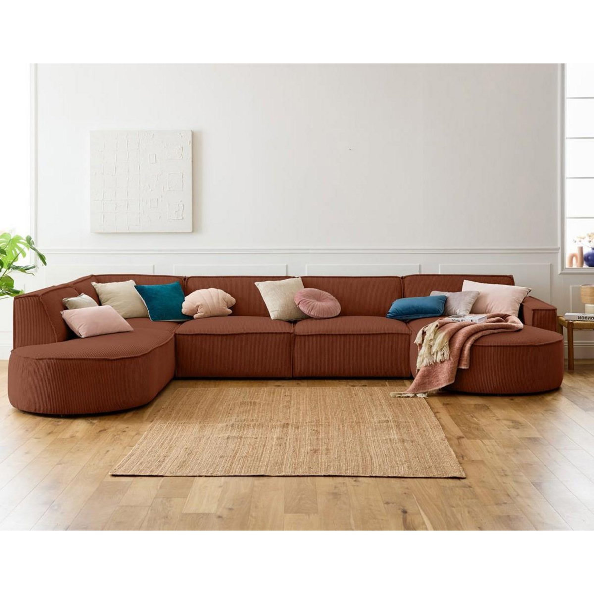 LISA DESIGN Spiaggia - canapé panoramique d'angle gauche - 7 places - en velours côtelé