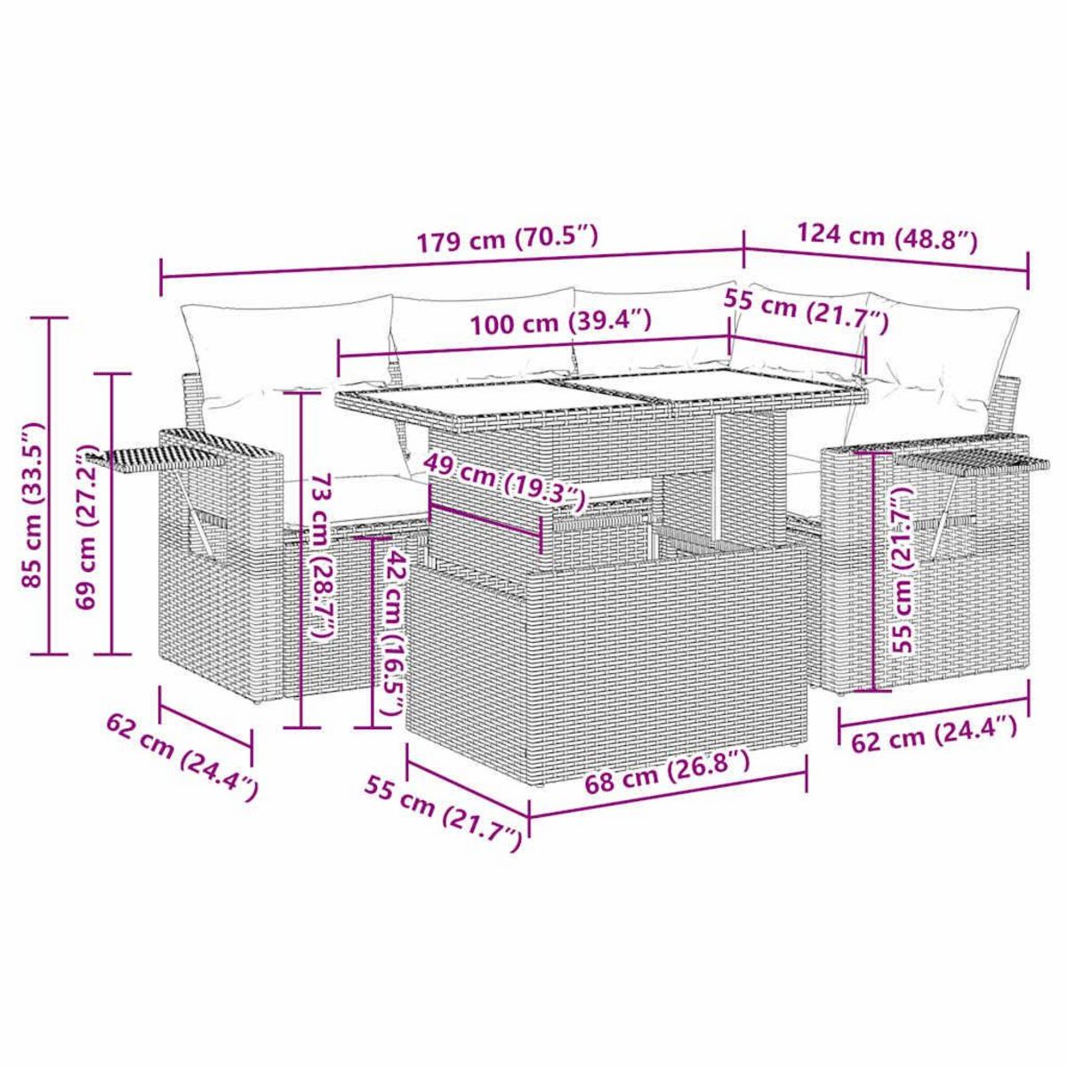 VIDAXL Salon de jardin 5 pcs avec coussins gris clair resine tressee