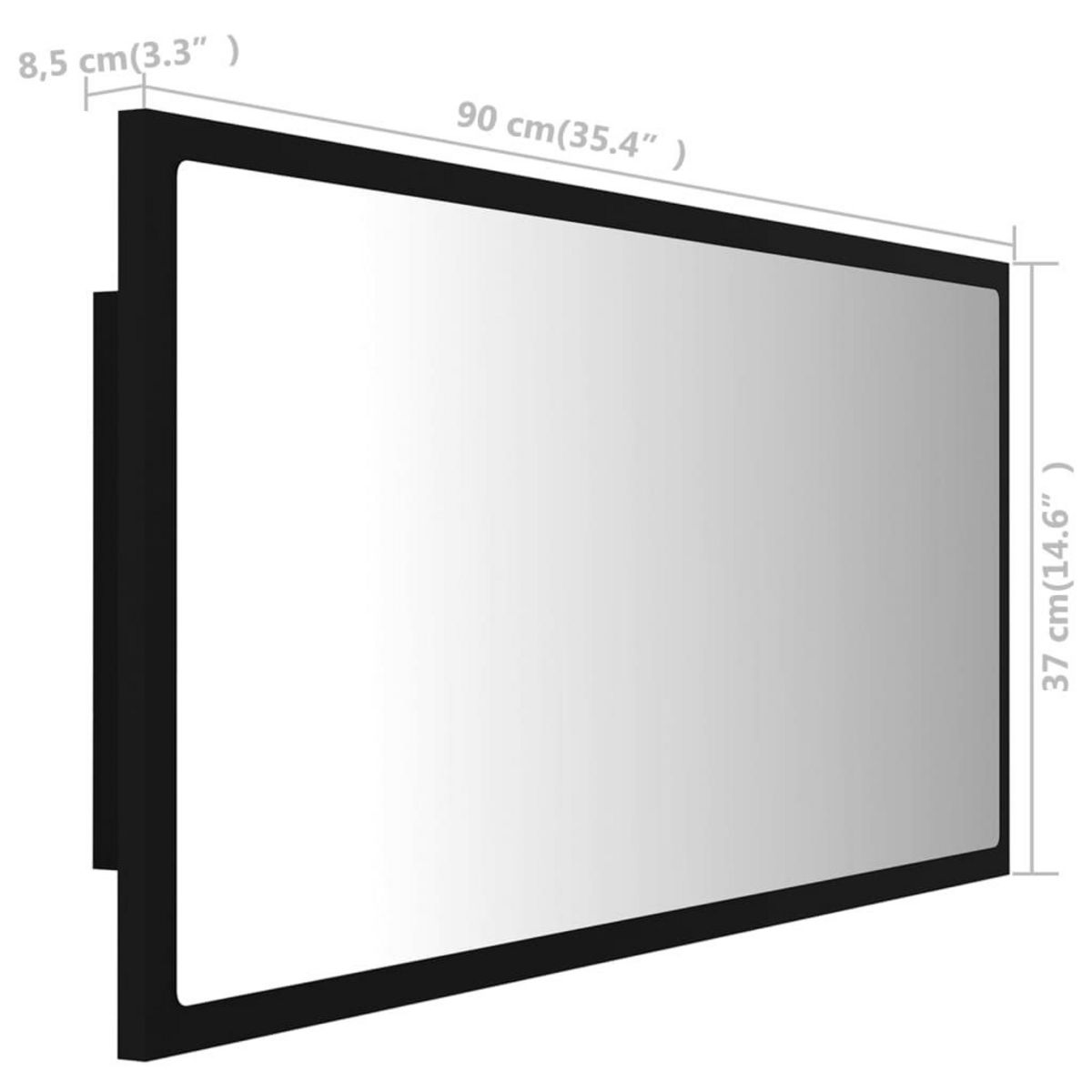VIDAXL Miroir a LED de salle de bain Noir 90x8,5x37 cm Acrylique